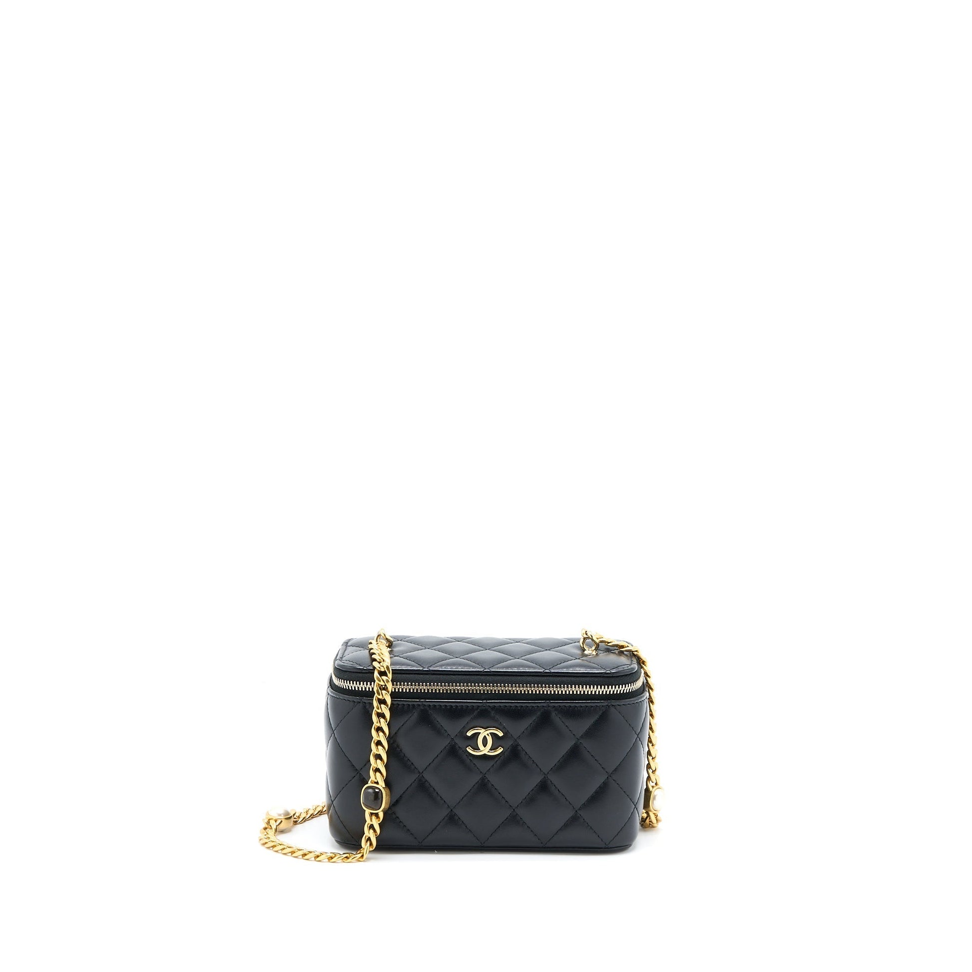 Chanel Long Vanity Detailed Gem Lambskin GHW Black Handbag