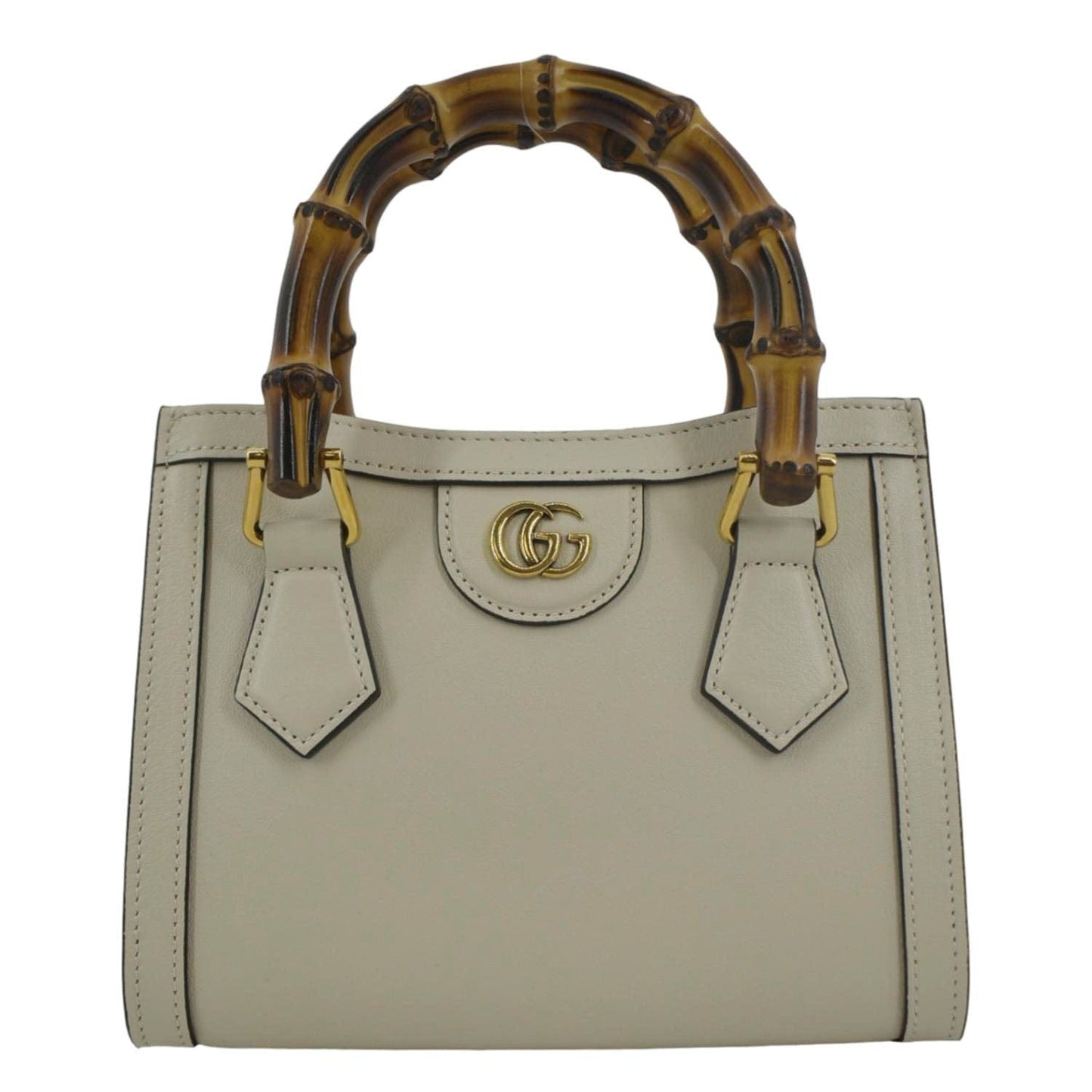 Gucci Diana Bamboo Tote Bag Leather White Shoulder Bag
