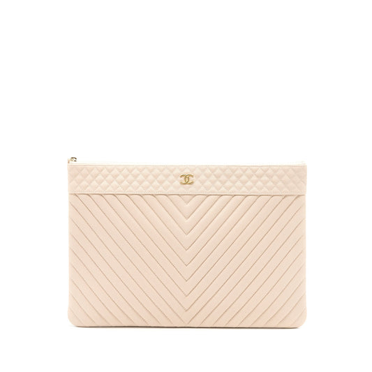 Chanel Chevron Caviar GHW Beige Clutch Bag