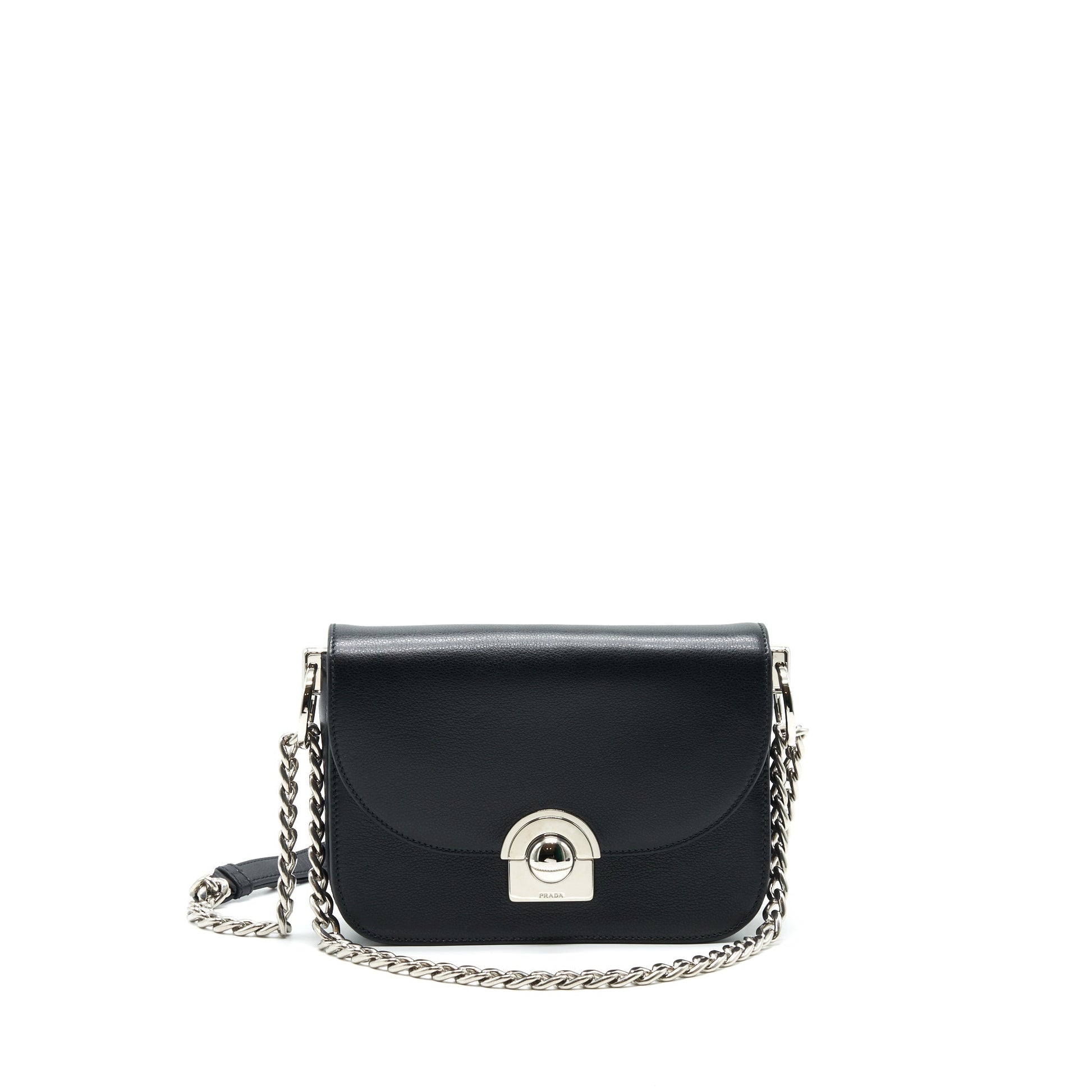 Prada Pattina In Glace Purse Calfskin Handbag Black Travel Bag