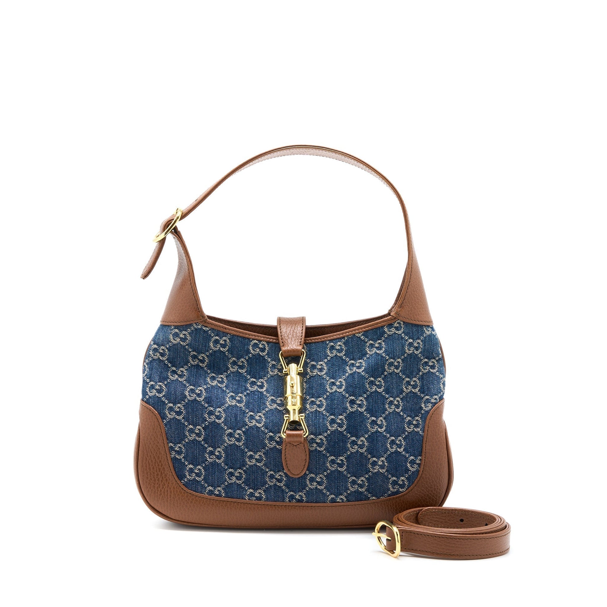 Gucci Jackie Small Shoulder Bag Blue Leather Denim