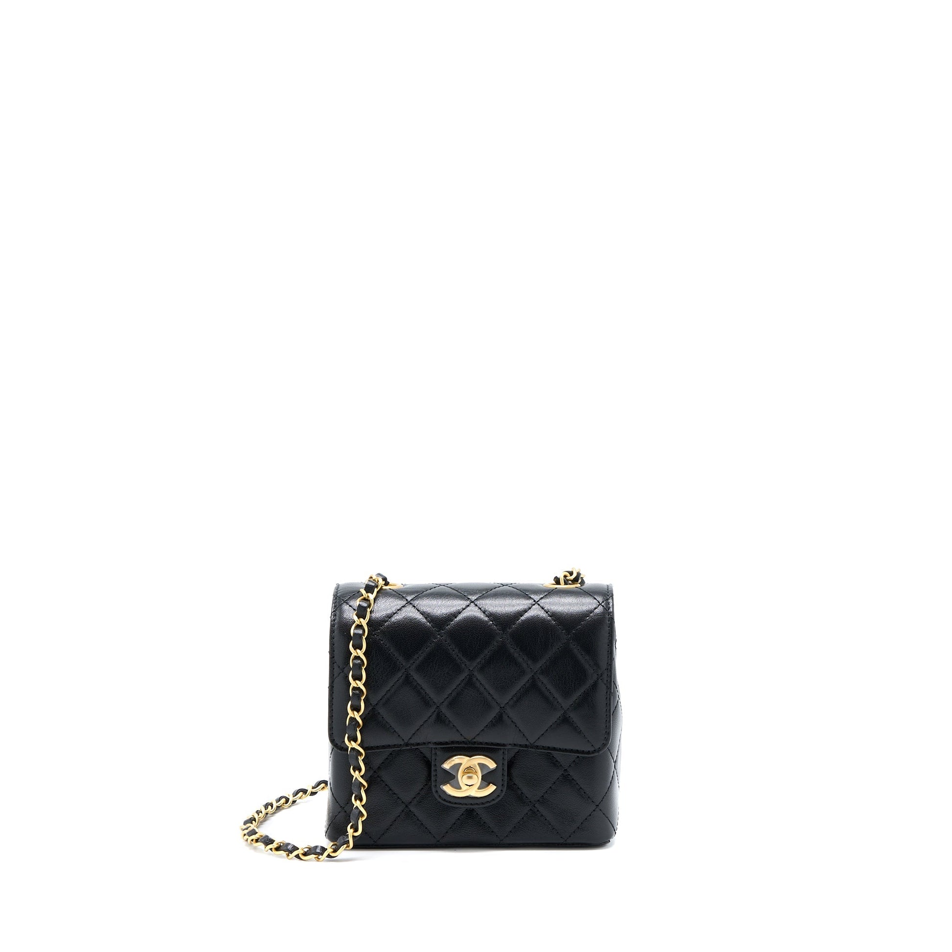 Chanel 22K Retro Classic New Square Flap Black Shoulder Bag Ghw Microchip