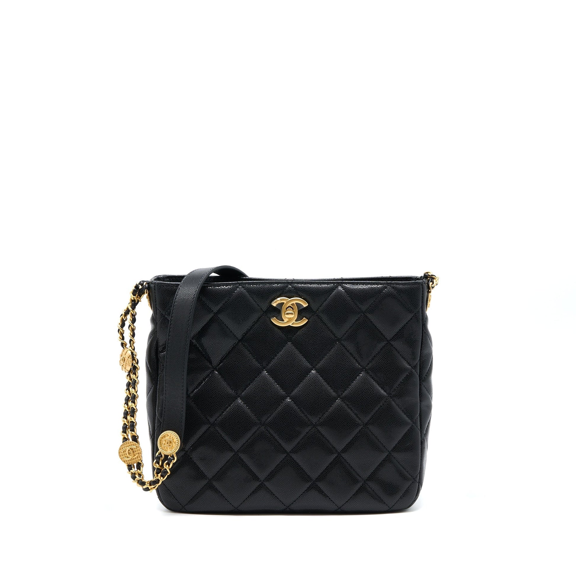 Chanel 22A Twist Your Buttons Hobo Caviar Black Shoulder Bag Microchip 1