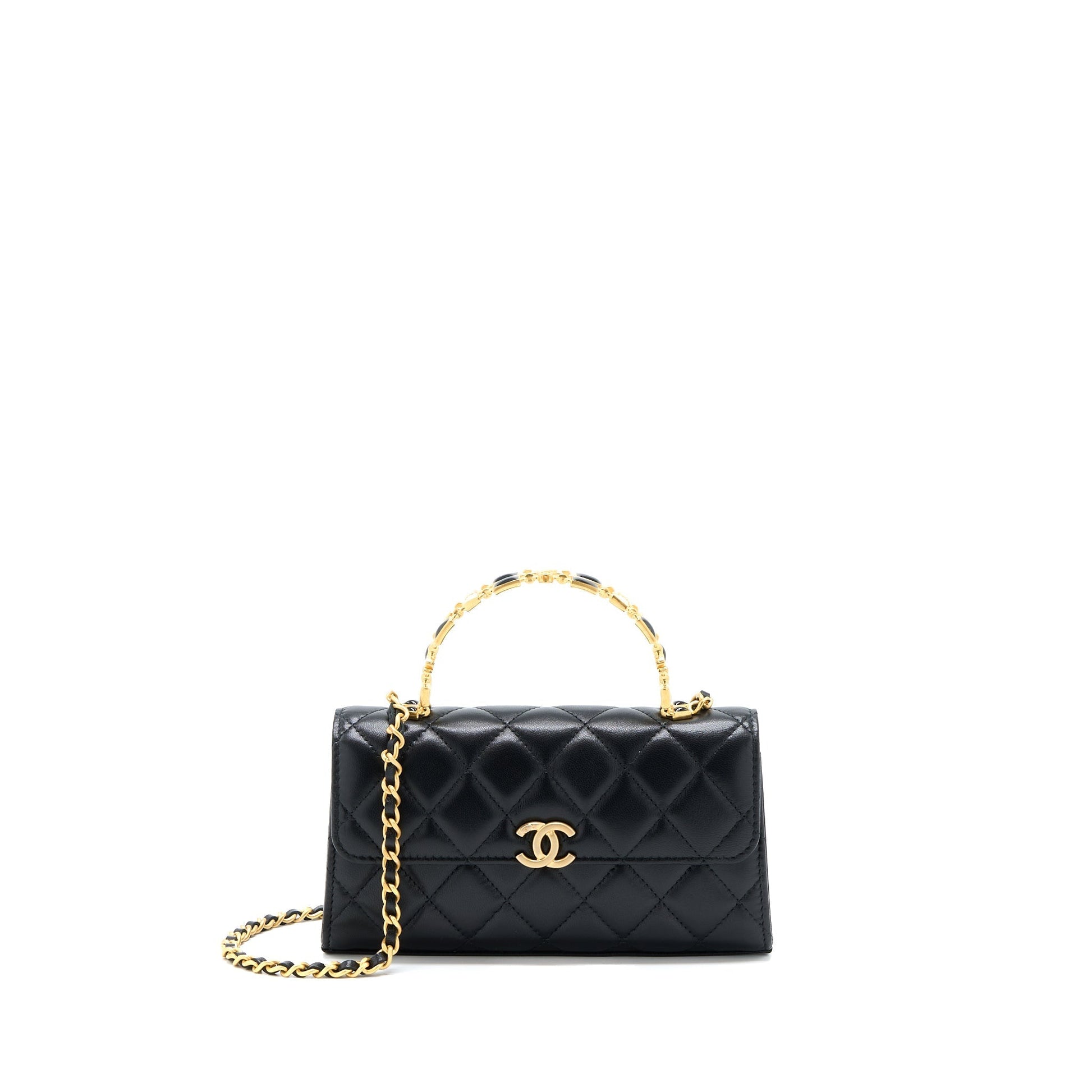 Chanel 22B Flap Enamel CC Logo Top Black Shoulder Bag Brushed Ghw
