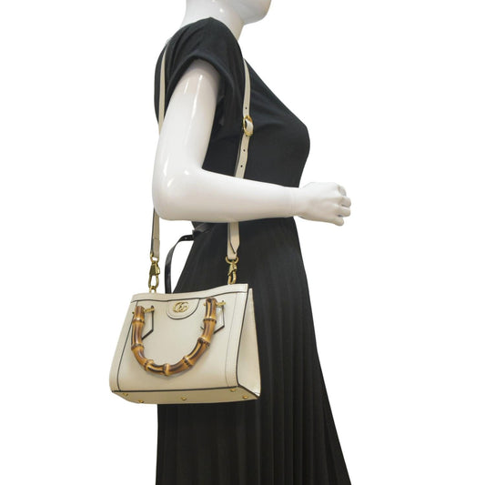 Gucci Diana Bamboo Tote Bag Leather White Shoulder Bag