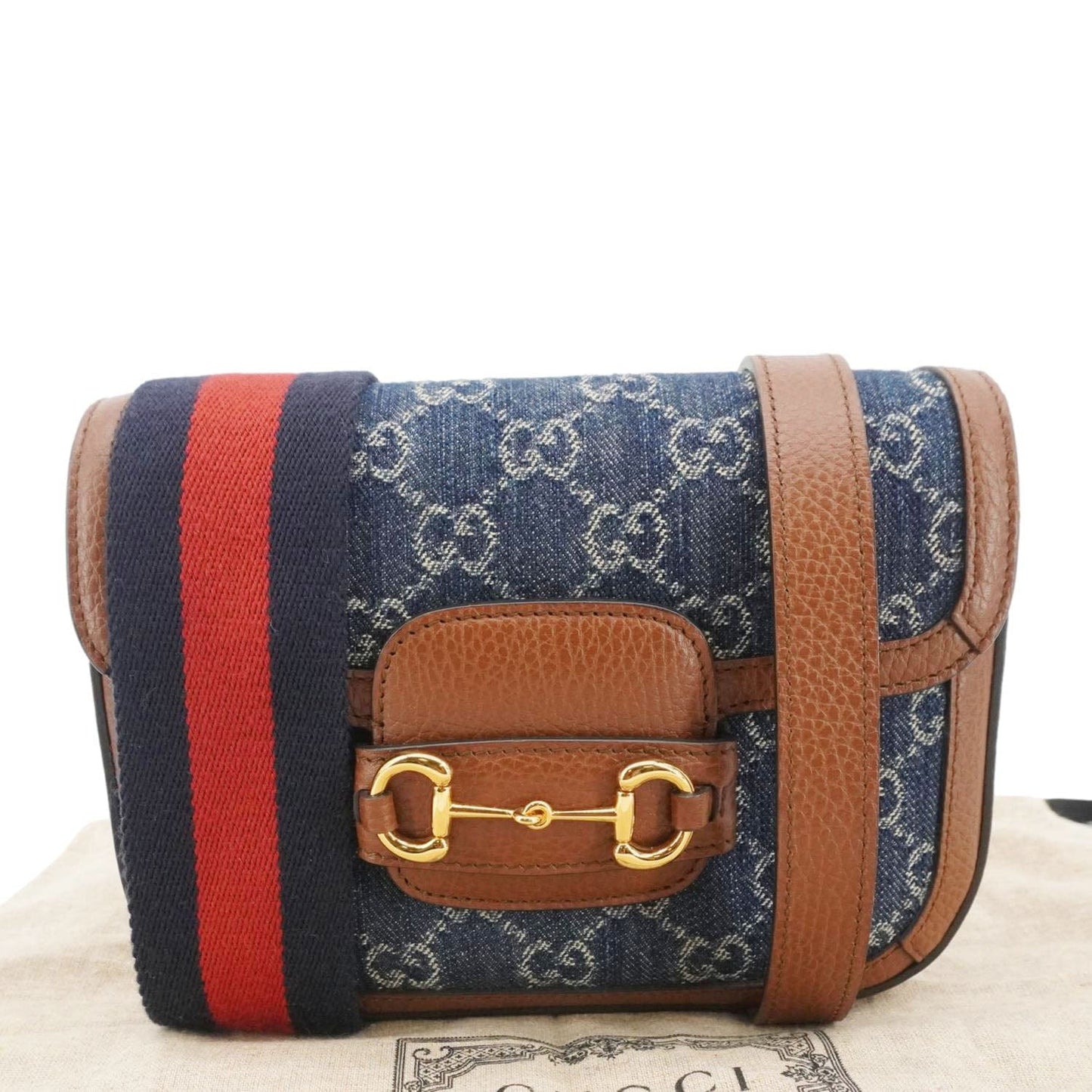 Gucci Horsebit Flap Shoulder Bag Denim Blue Crossbody Bag