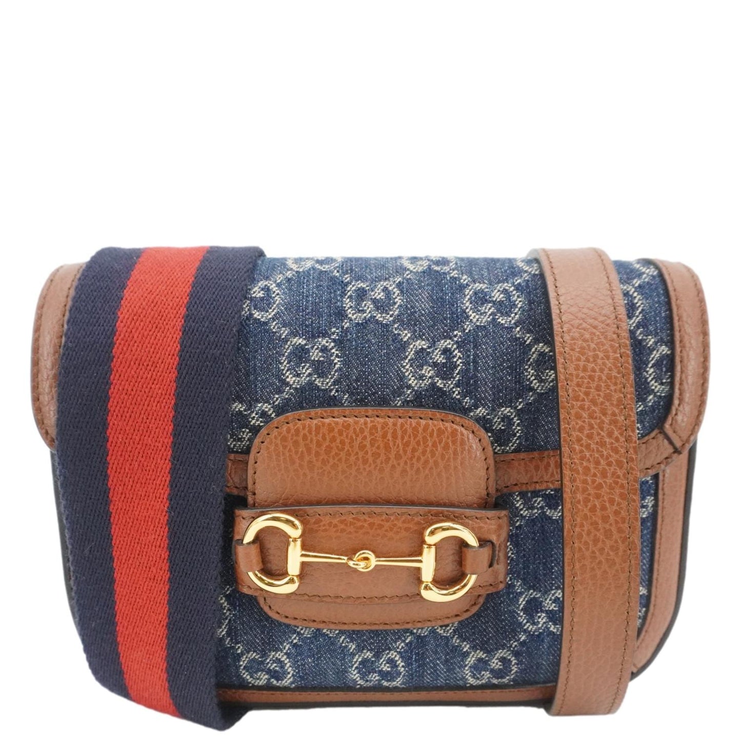 Gucci Horsebit Flap Shoulder Bag Denim Blue Crossbody Bag