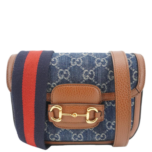 Gucci Horsebit Flap Shoulder Bag Denim Blue Crossbody Bag