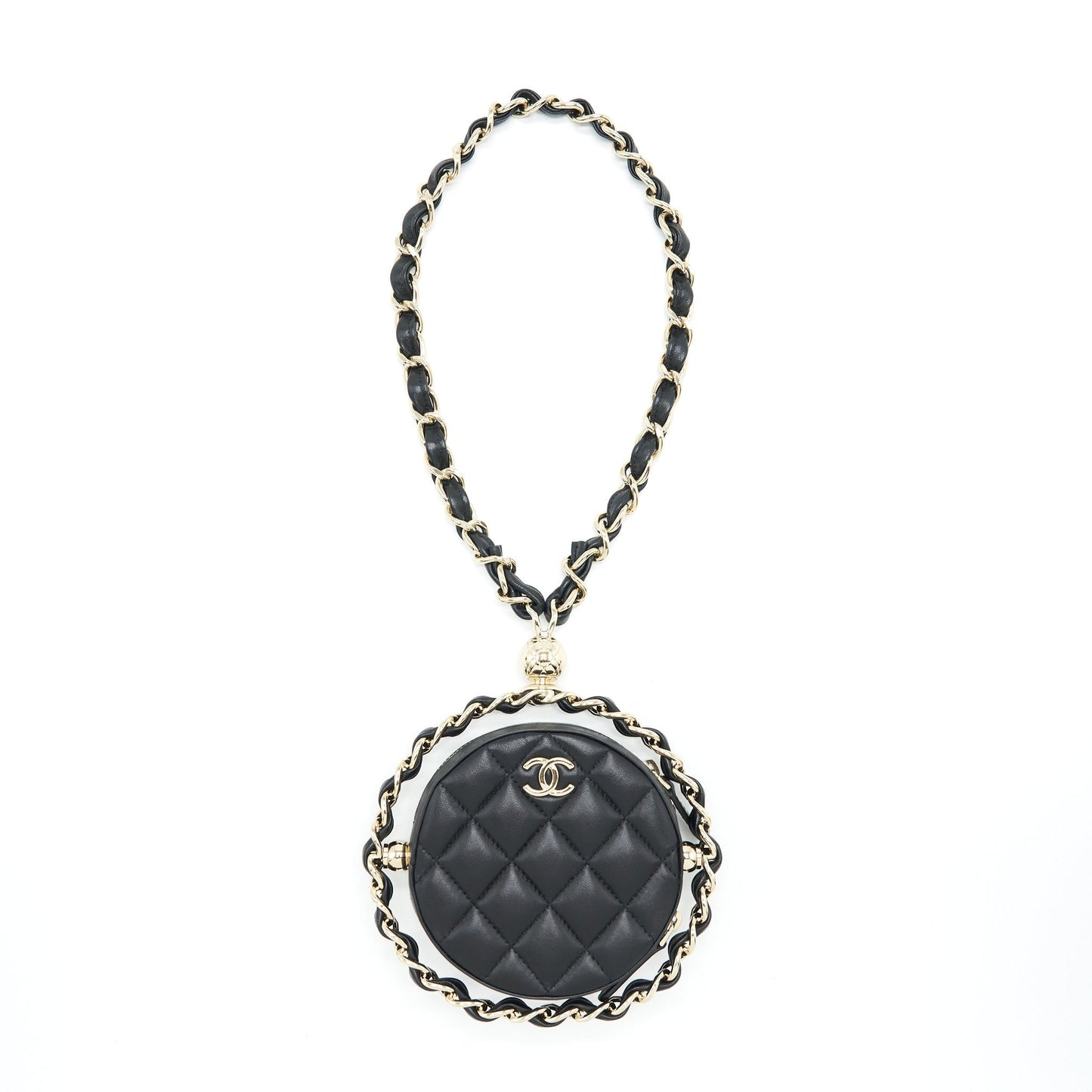 Chanel Round Lambskin LGHW Black Clutch Bag