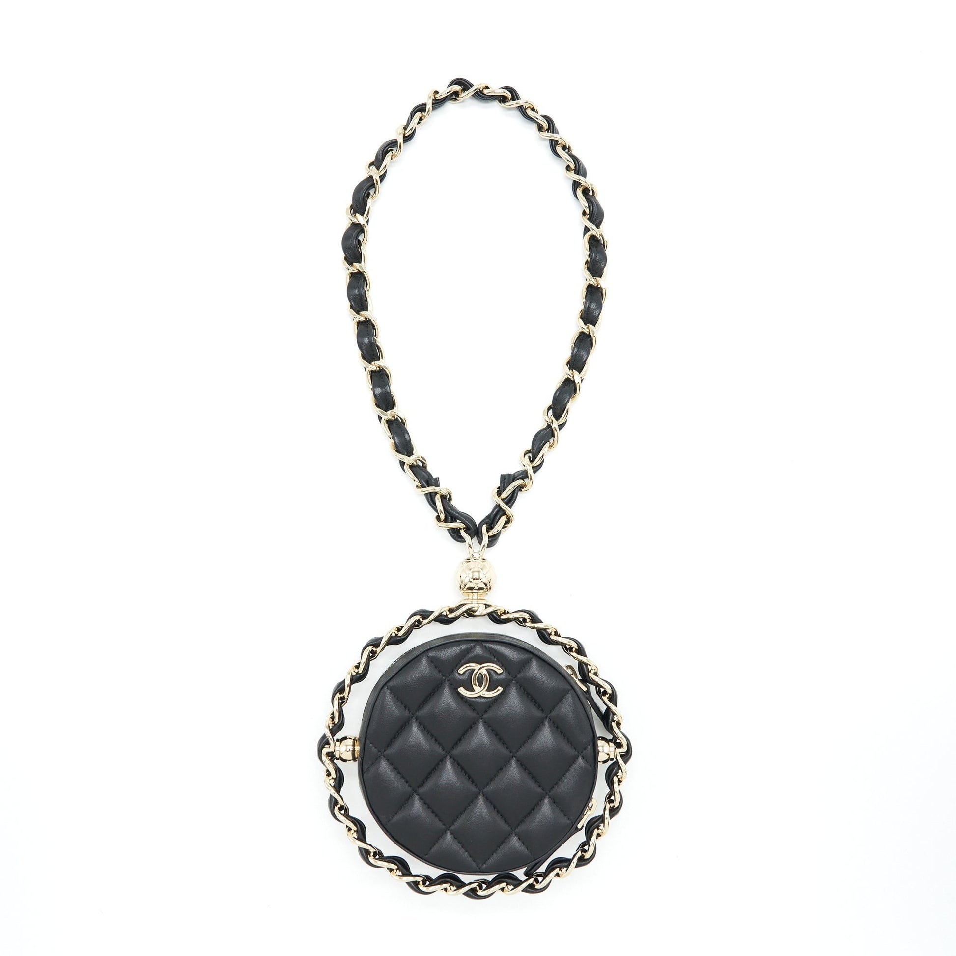 Chanel Round Lambskin LGHW Black Clutch Bag