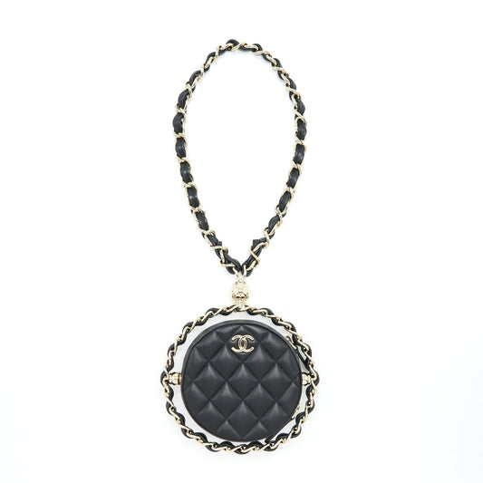 Chanel Round Lambskin LGHW Black Clutch Bag