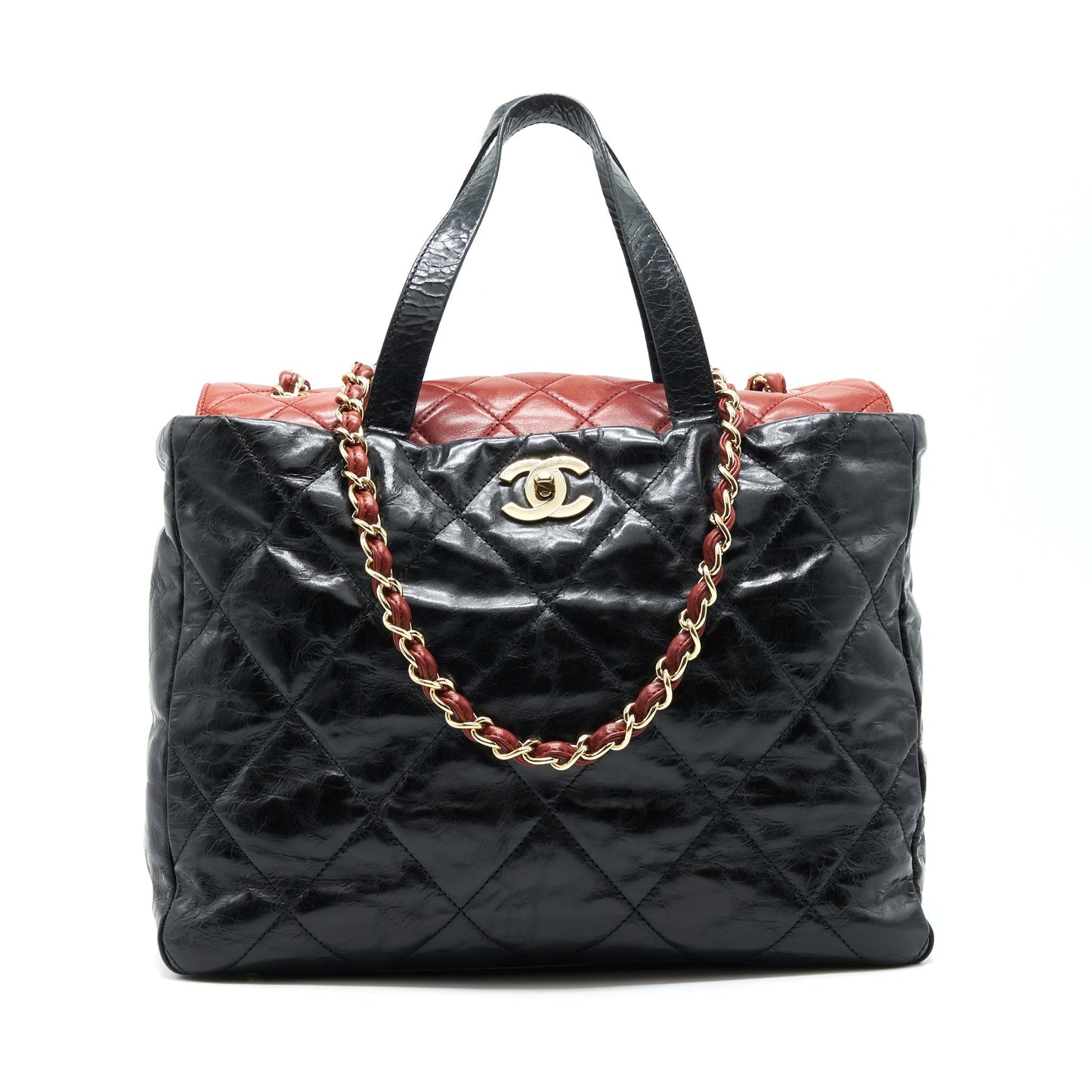 Chanel Calfskin GHW Black Red Tote Bag
