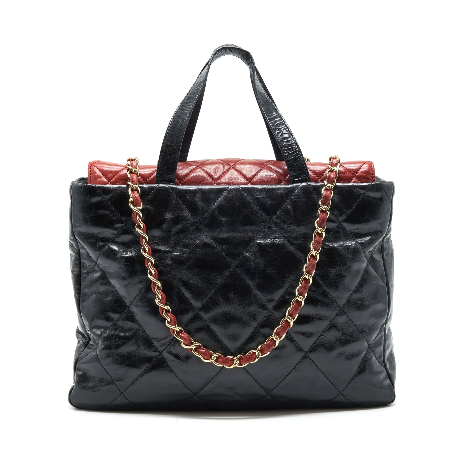 Chanel Calfskin GHW Black Red Tote Bag