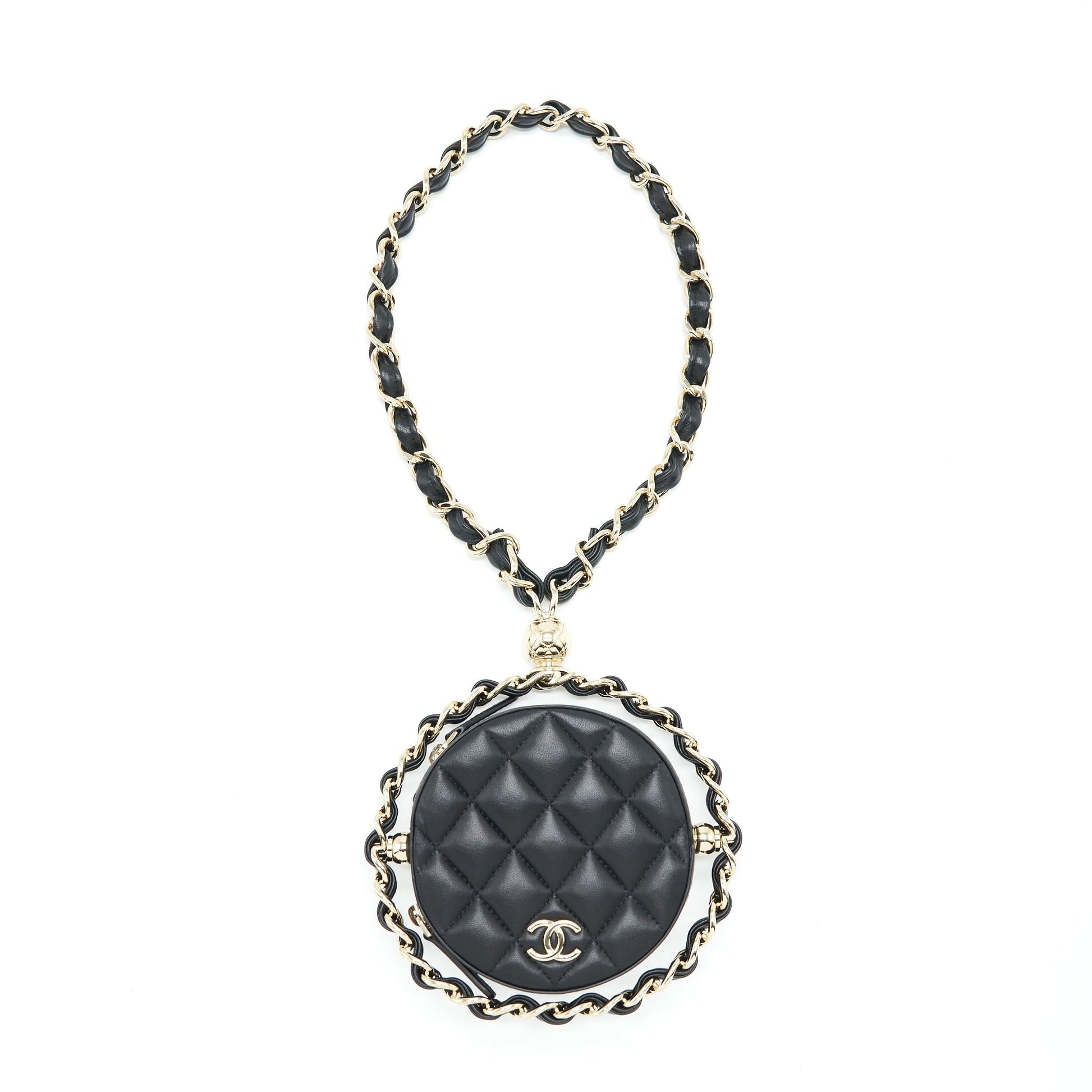 Chanel Round Lambskin LGHW Black Clutch Bag