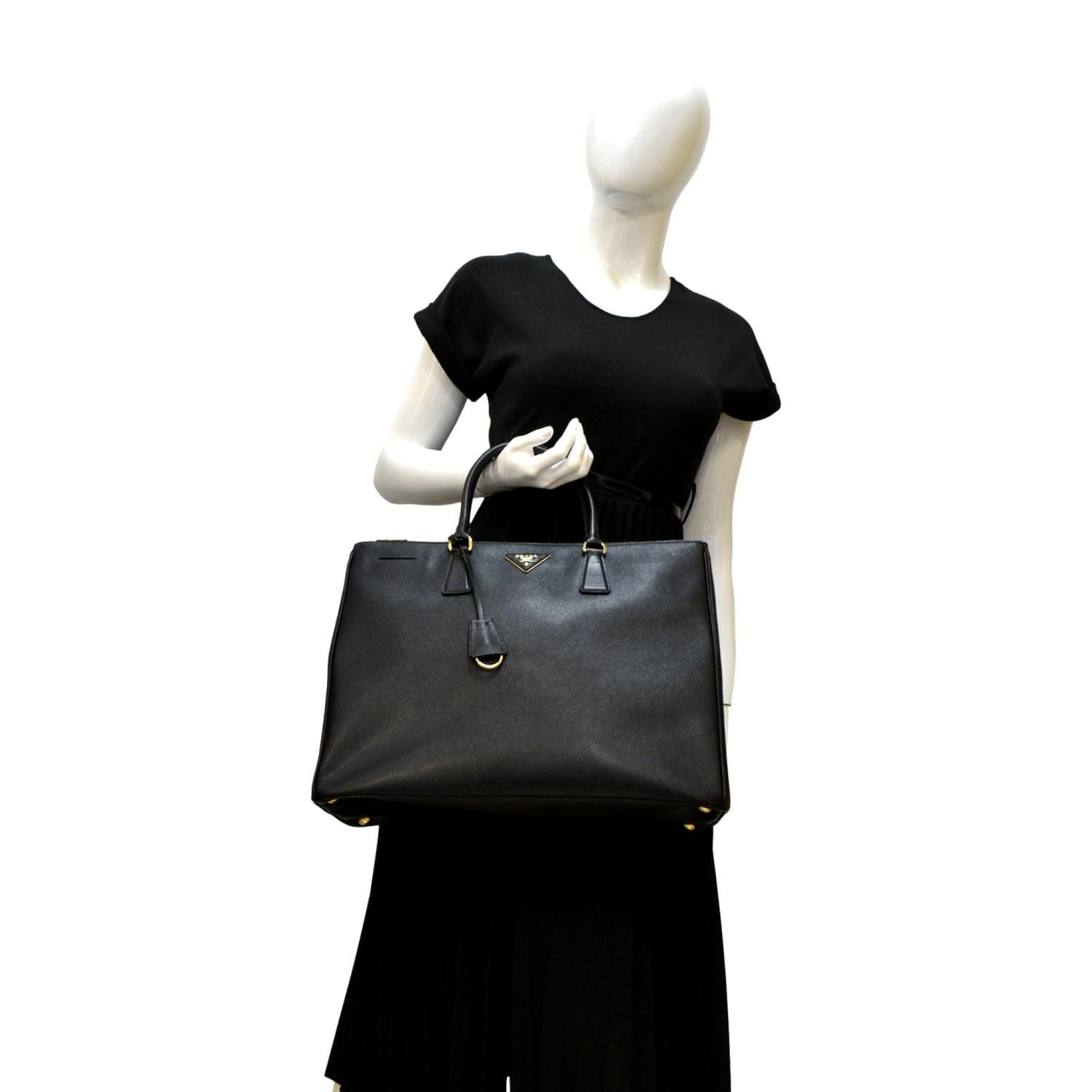 Galleria Double Zip Saffiano Tote Bag Leather Black Bag Black
