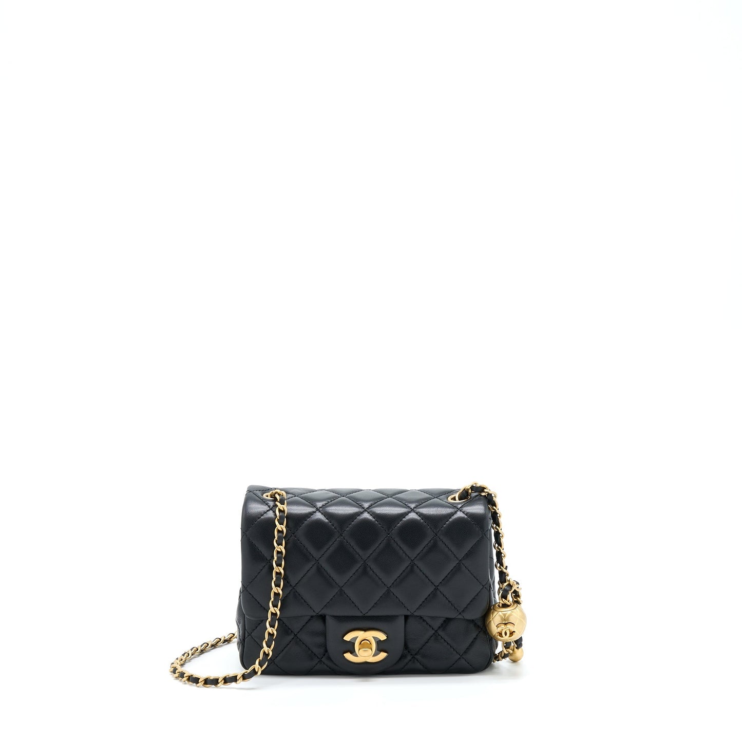 Chanel Pearl Crush Square Lambskin Brushed GHW Black Mini Bag Ghw Microchip