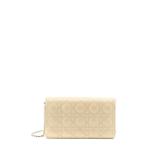 Dior Lady Pouch With Patent Handbag Beige Chain Travel Bag