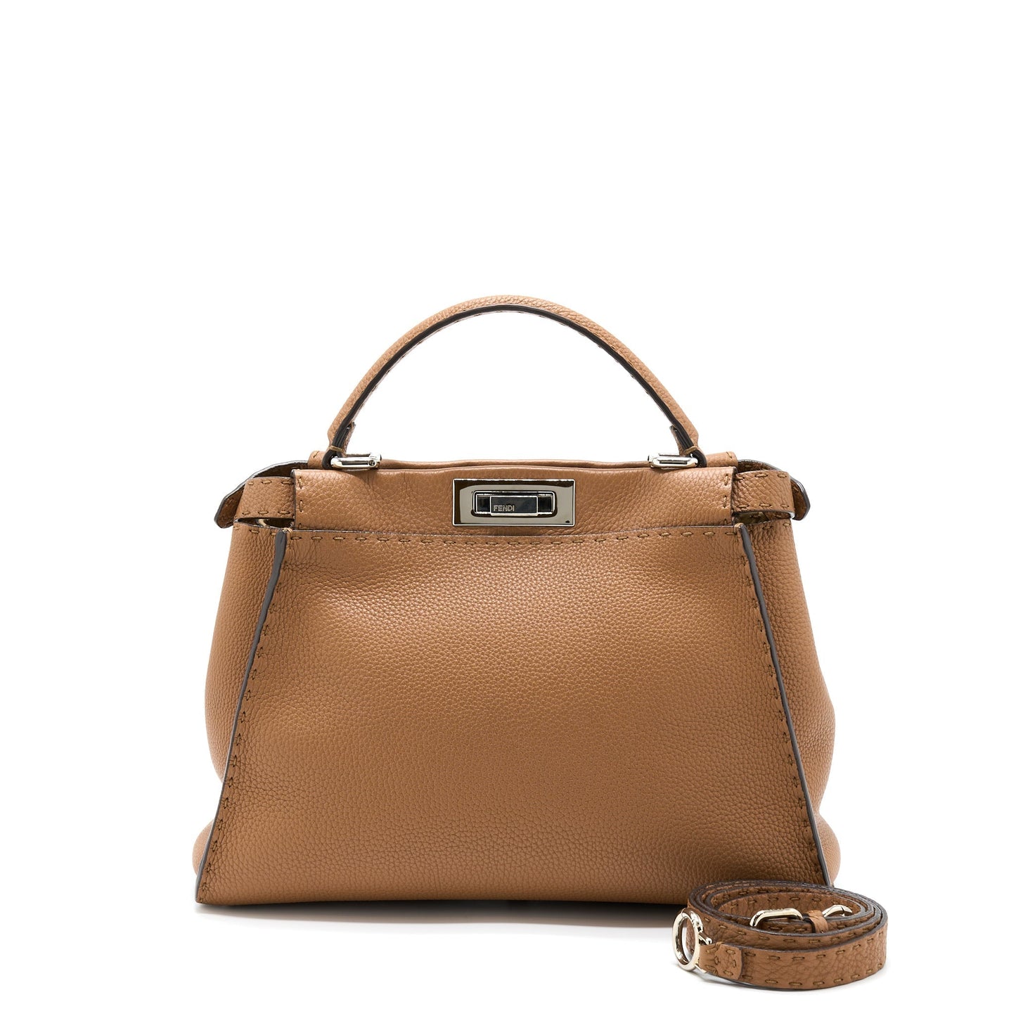 Fendi Peekaboo Tote Purse Grained Calfskin Caramel Medium Tote Bag