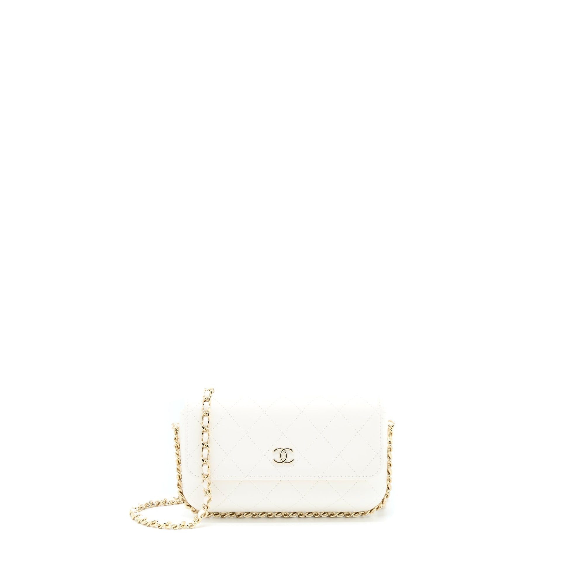 Chanel Rectangular Flap Phone Quilted Lambskin LGHW White Mini Bag