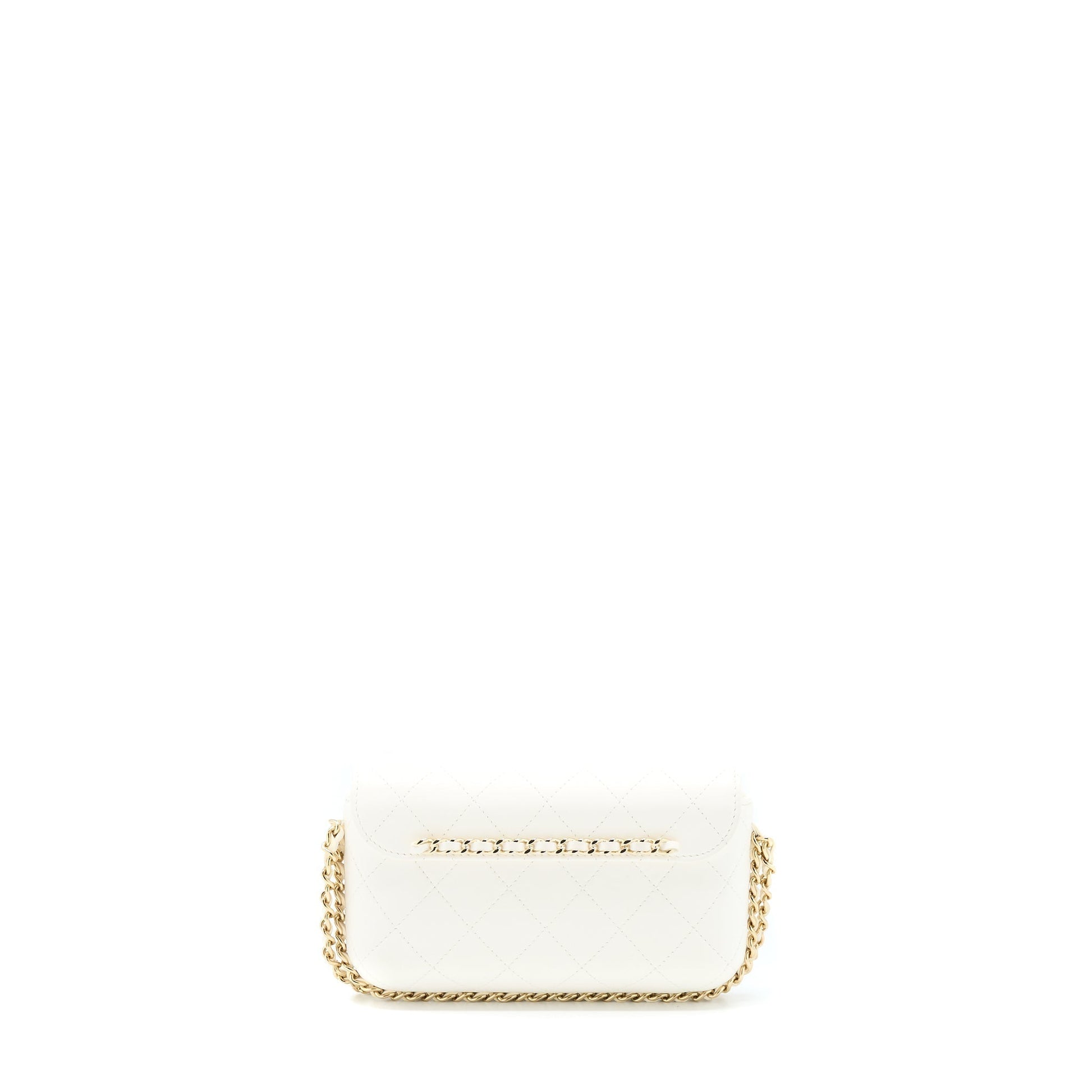 Chanel Rectangular Flap Phone Quilted Lambskin LGHW White Mini Bag