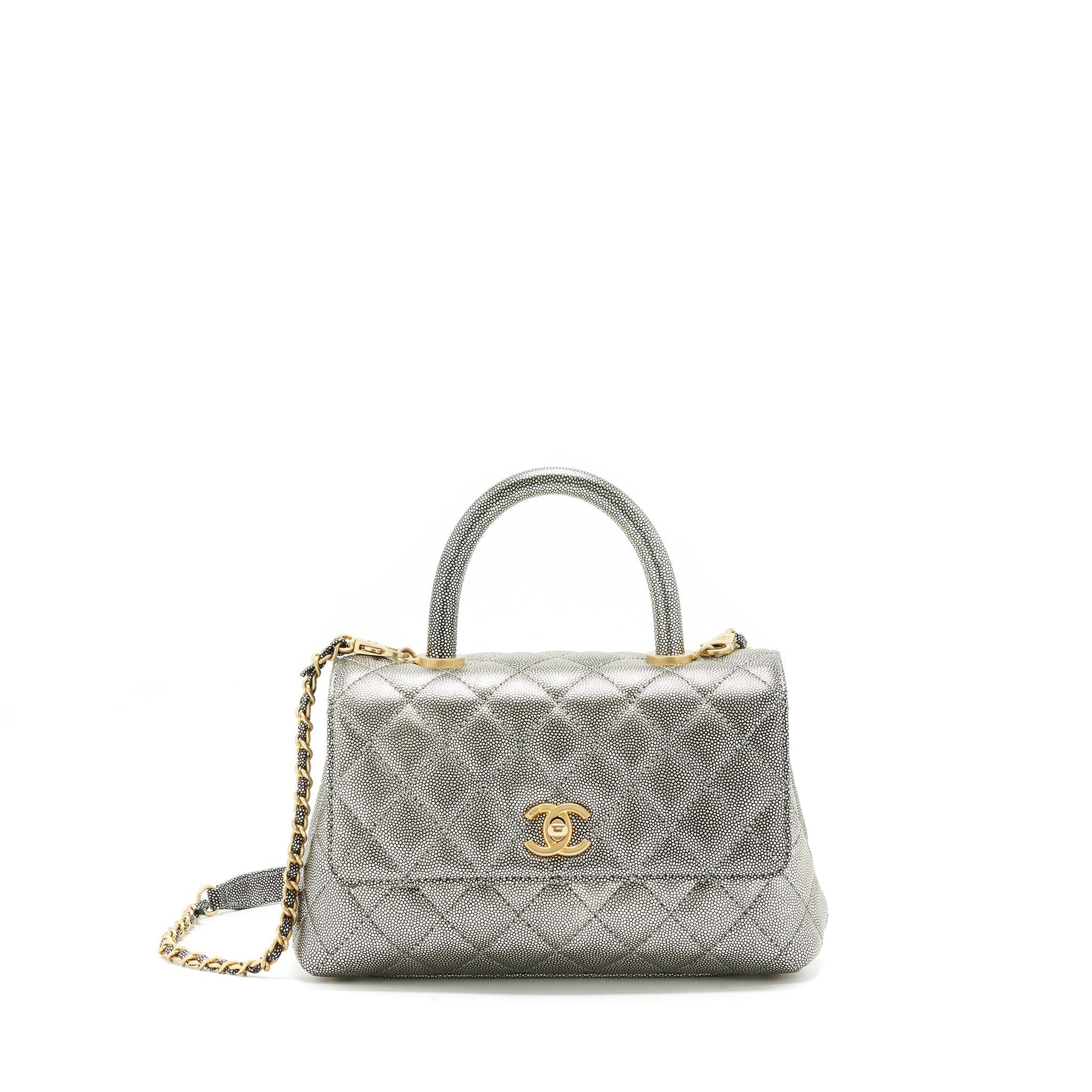 Chanel coco handle 24cm Caviar Silver Small Handbag