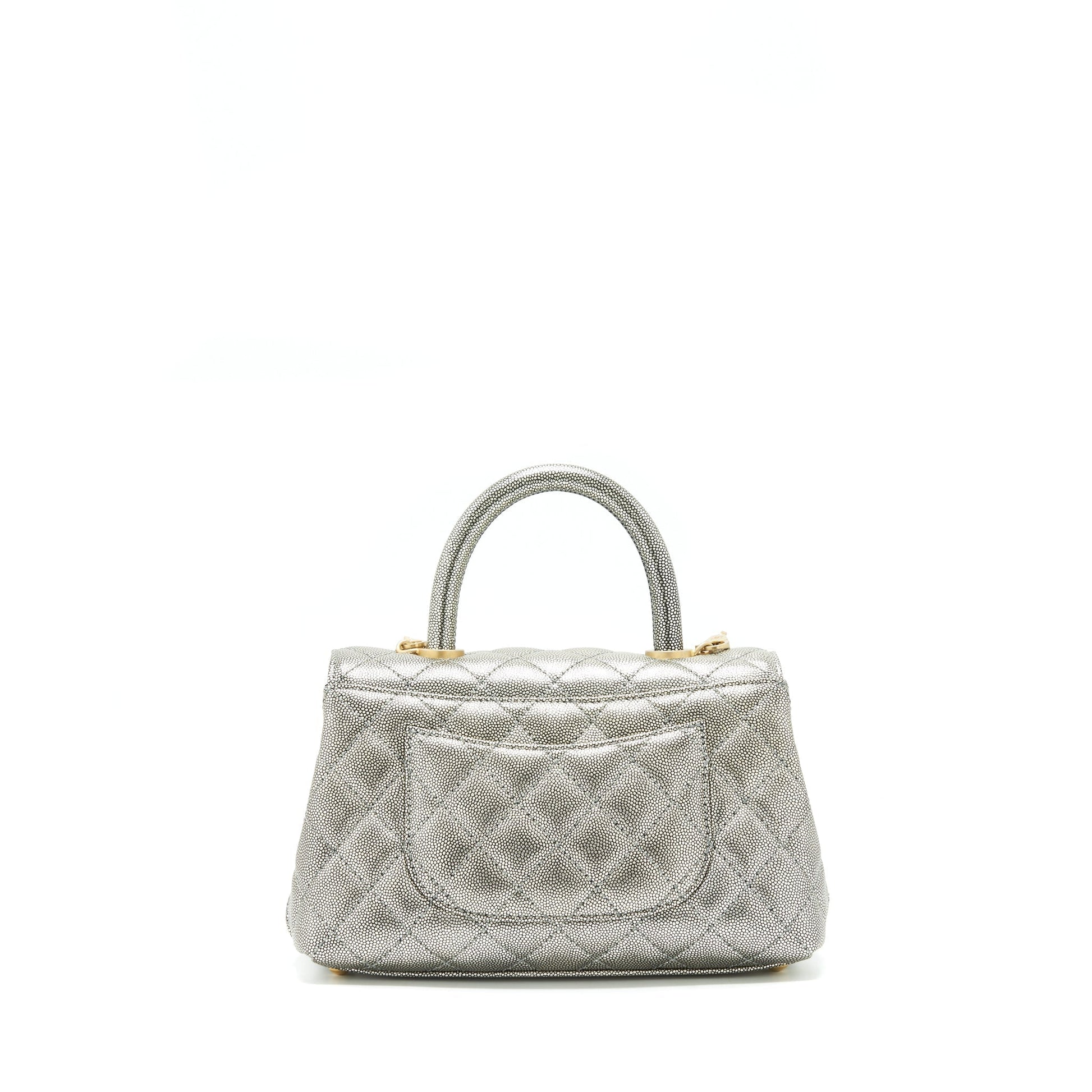 Chanel coco handle 24cm Caviar Silver Small Handbag