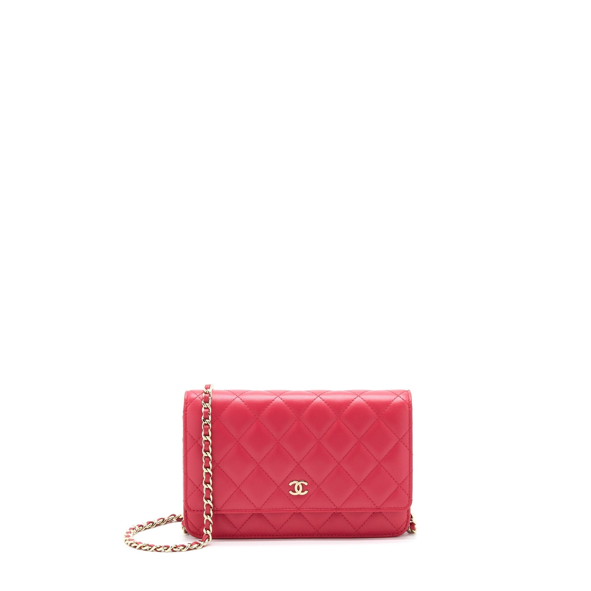 Chanel Classic On Lambskin GHW Red Wallet Case
