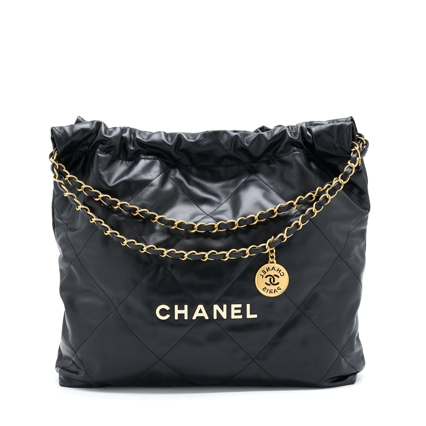 Chanel 22 Shiny Calfskin GHW Microchip Black Handbag Ghw Microchip