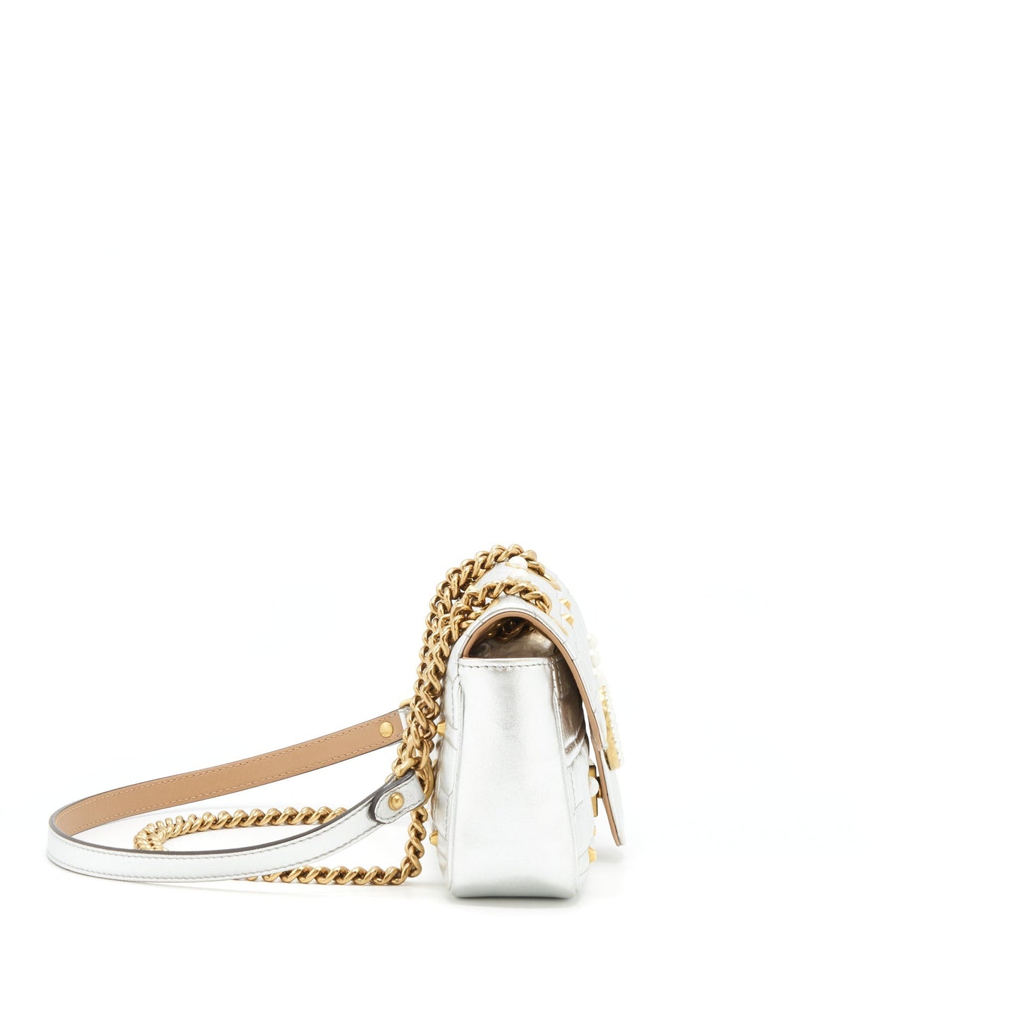 Gucci Marmont Flap Bag Limited Edition With Pearl Gold Silver Travel Bag