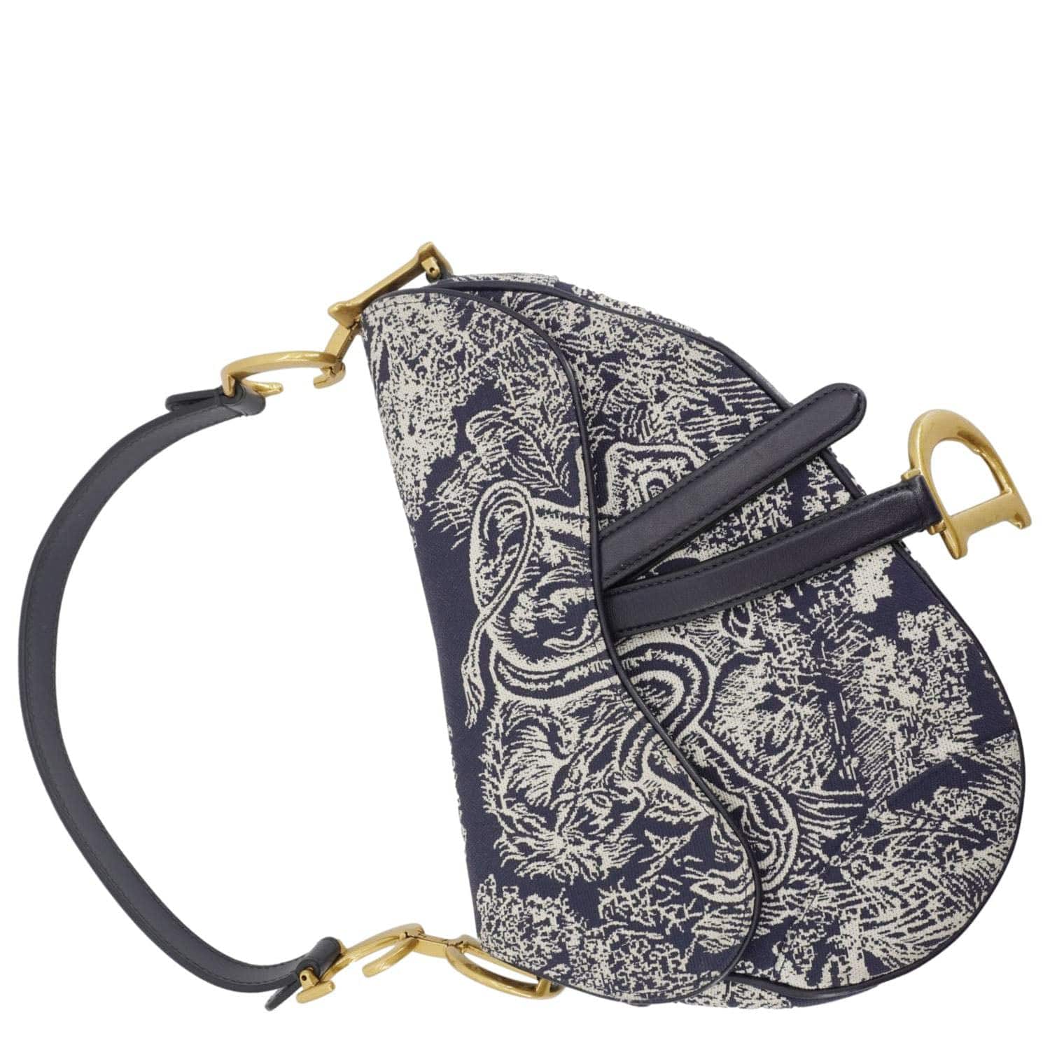 Dior Saddle Reverse Toile Hobo Bag Blue Embroidered Crossbody Bag