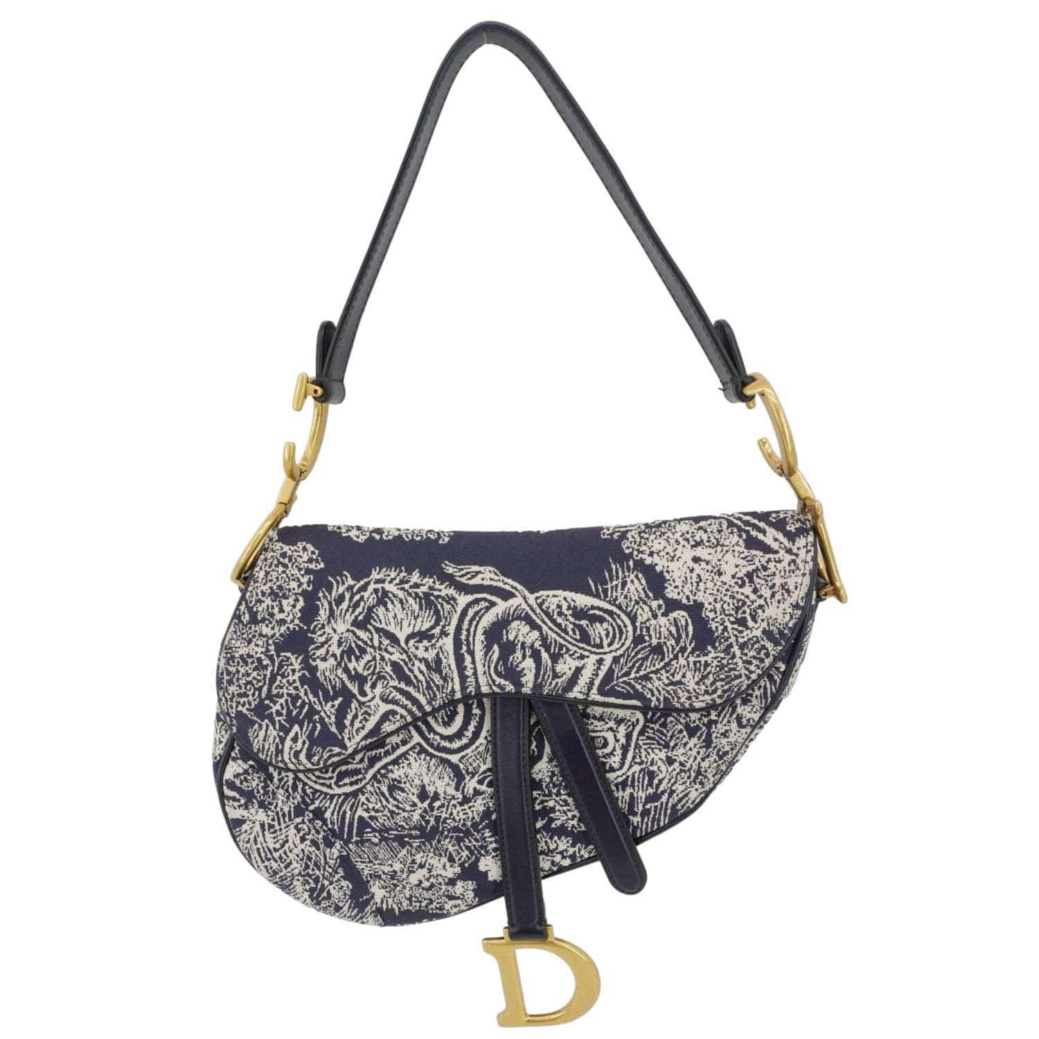 Dior Saddle Reverse Toile Hobo Bag Blue Embroidered Crossbody Bag