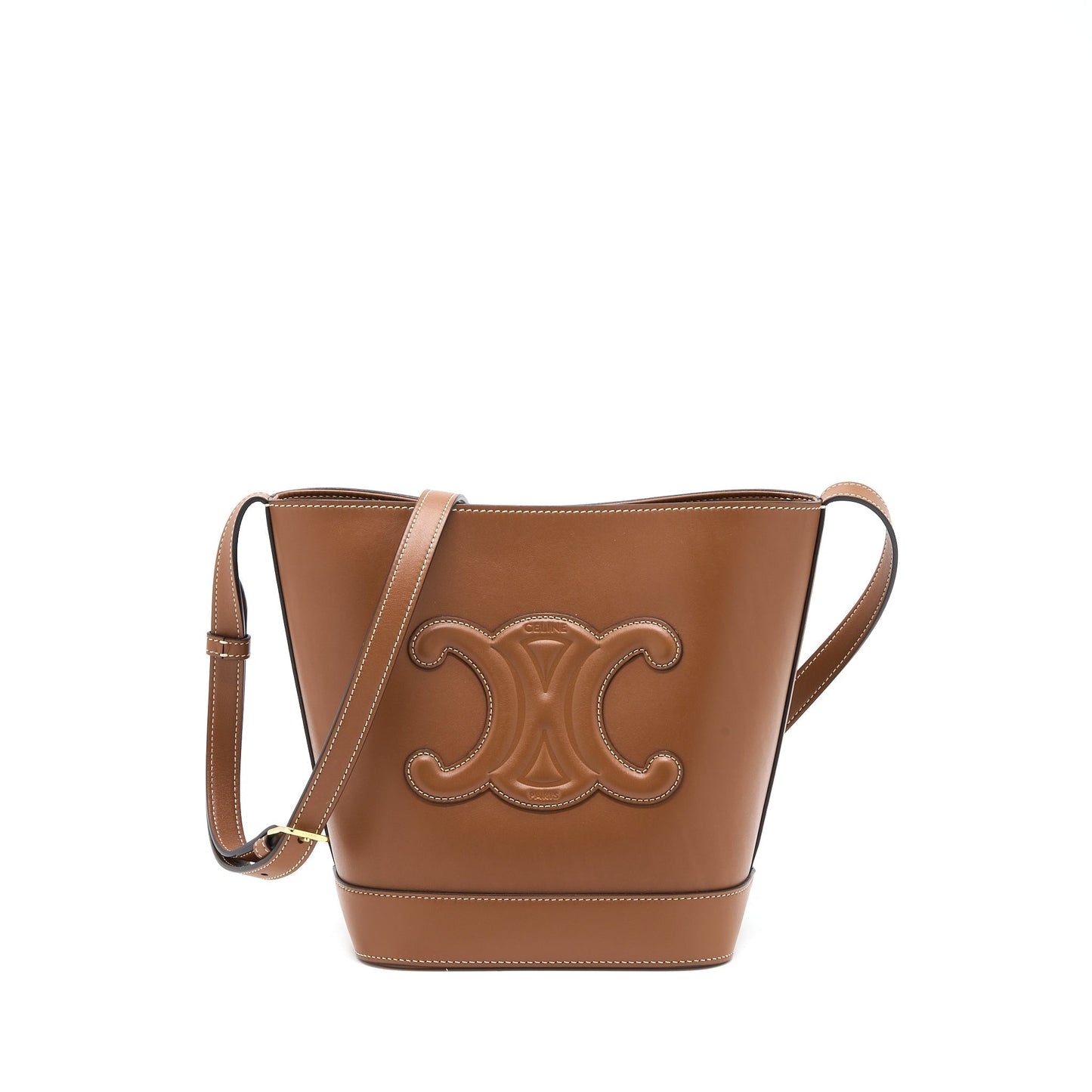 Celine Cuir Triomphe Calfskin Handbag Tan Small Bucket Bag