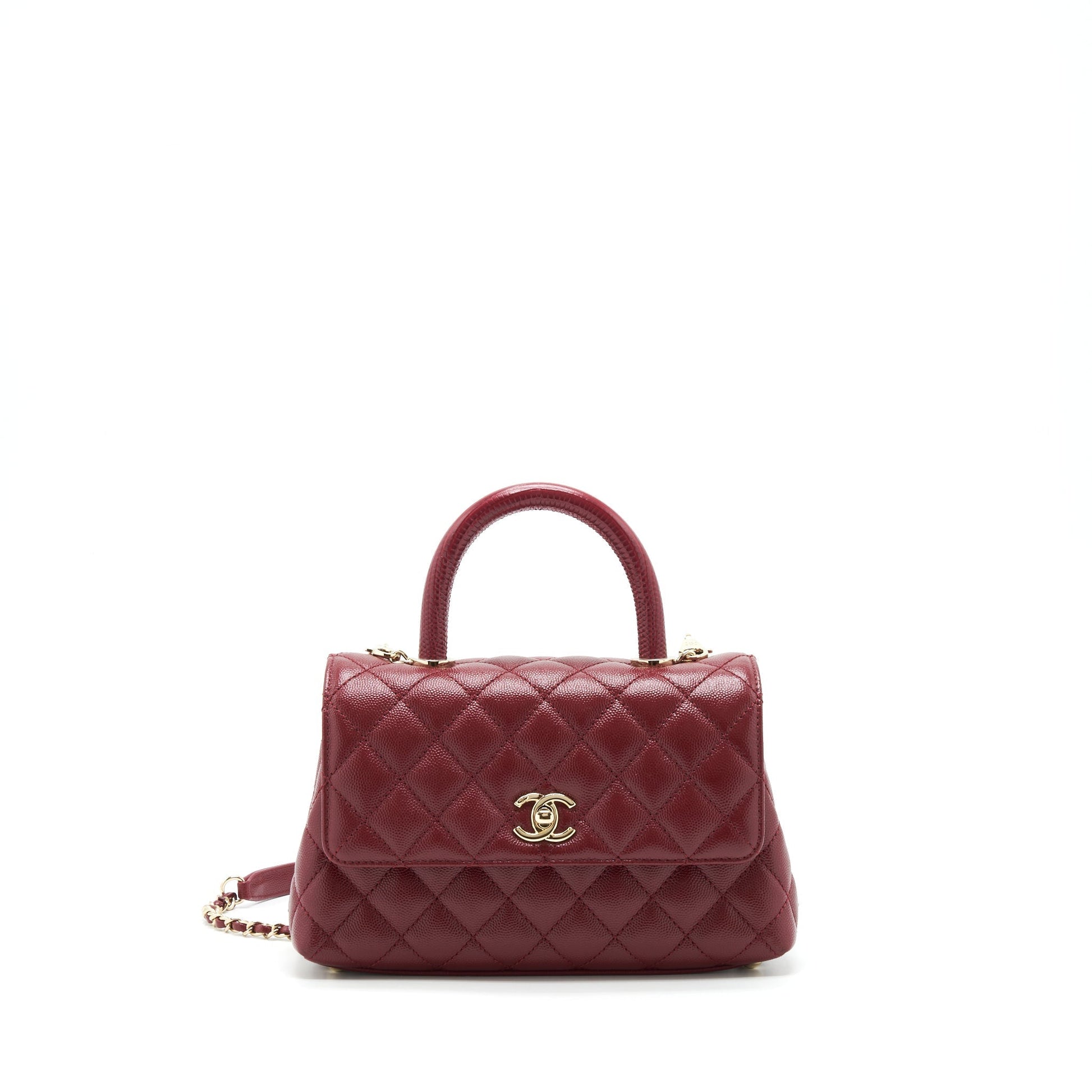 Chanel 21A Coco Handle Caviar NC635 Burgundy Small Handbag
