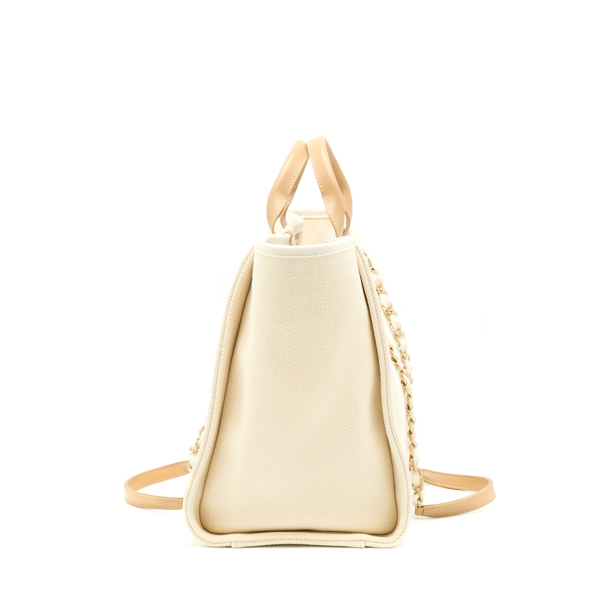 Chanel Deauville Pearl GHW Canvas Tote Bag
