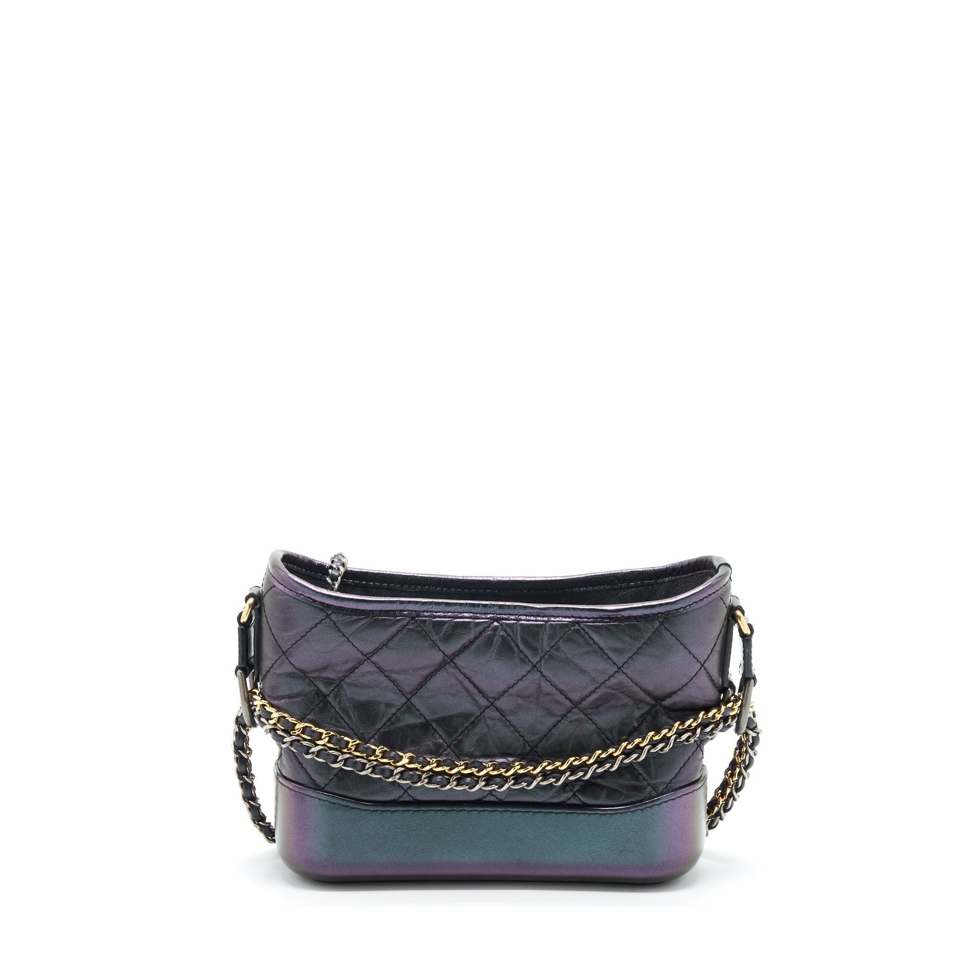 Chanel Gabrielle Hobo Lambskin Iridescent Purple Hardware Gold Silver Small Shoulder Bag