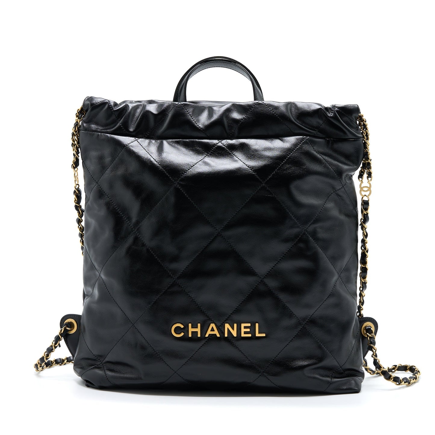 Chanel 22 Backpack Shiny Calfskin Brushed GHW Black