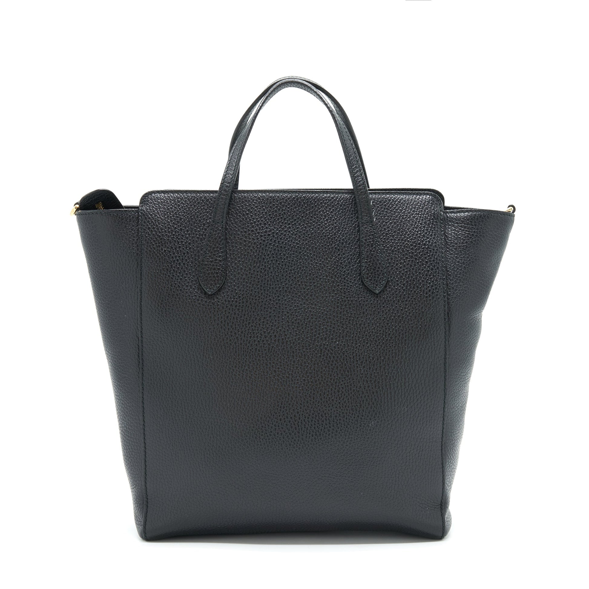 Gucci Grained Calfskin Tote Bag With Long Strap Black