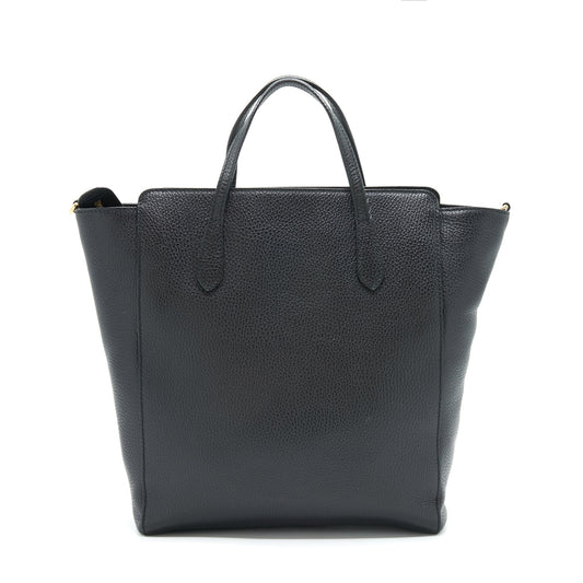 Gucci Grained Calfskin Tote Bag With Long Strap Black