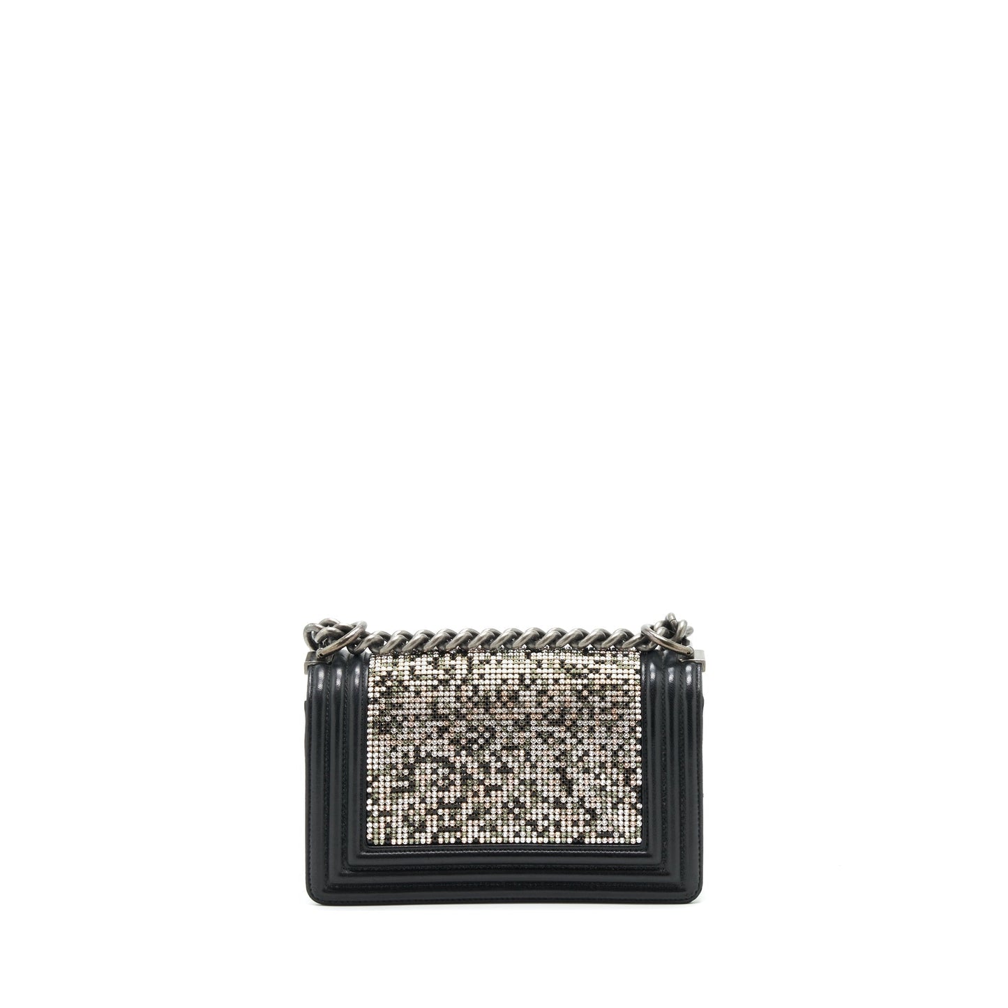 Chanel Boy Crystals Lambskin Ruthenium Hardware Black Small Handbag