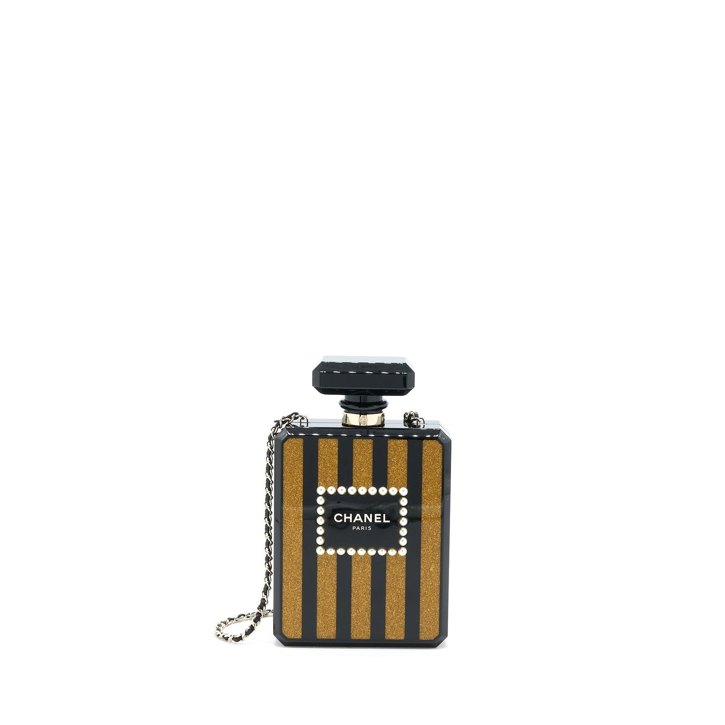Chanel 17a Perfume Bottle Evening LGHW Black Clutch Bag