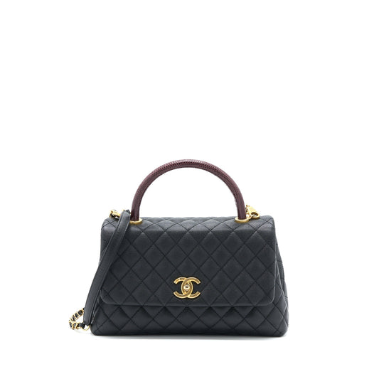 Chanel Coco Handle Caviar Lizard Handle Brushed Black Handbag