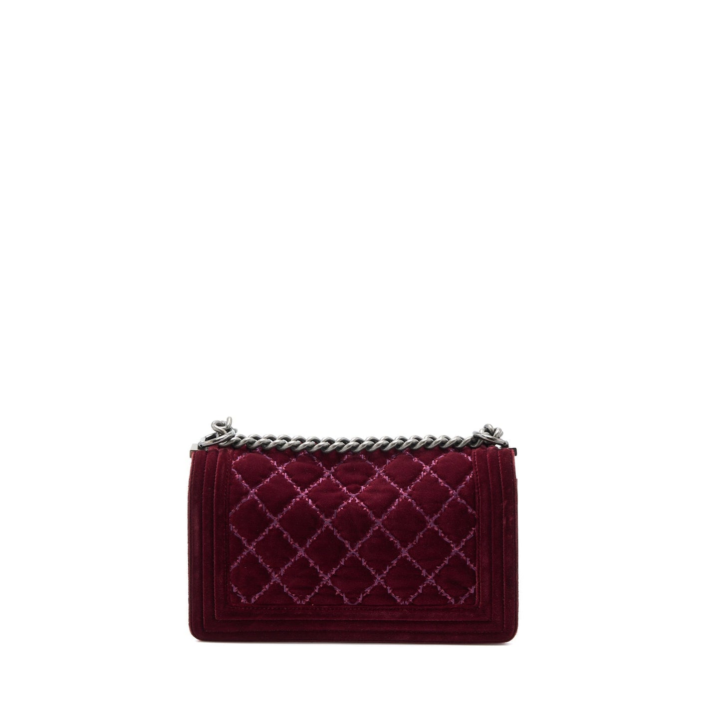 Chanel Boy Velvet Dark Ruthenium SHW Red Handbag