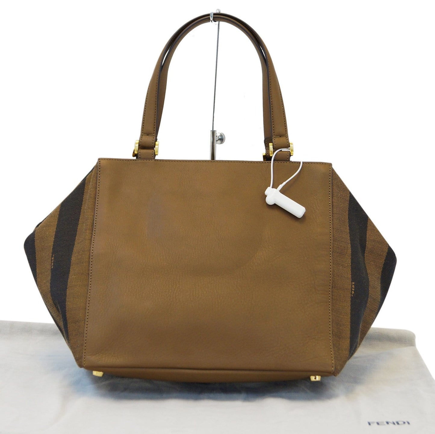 Fendi Pecan Shoulder Bag Leather Canvas Black