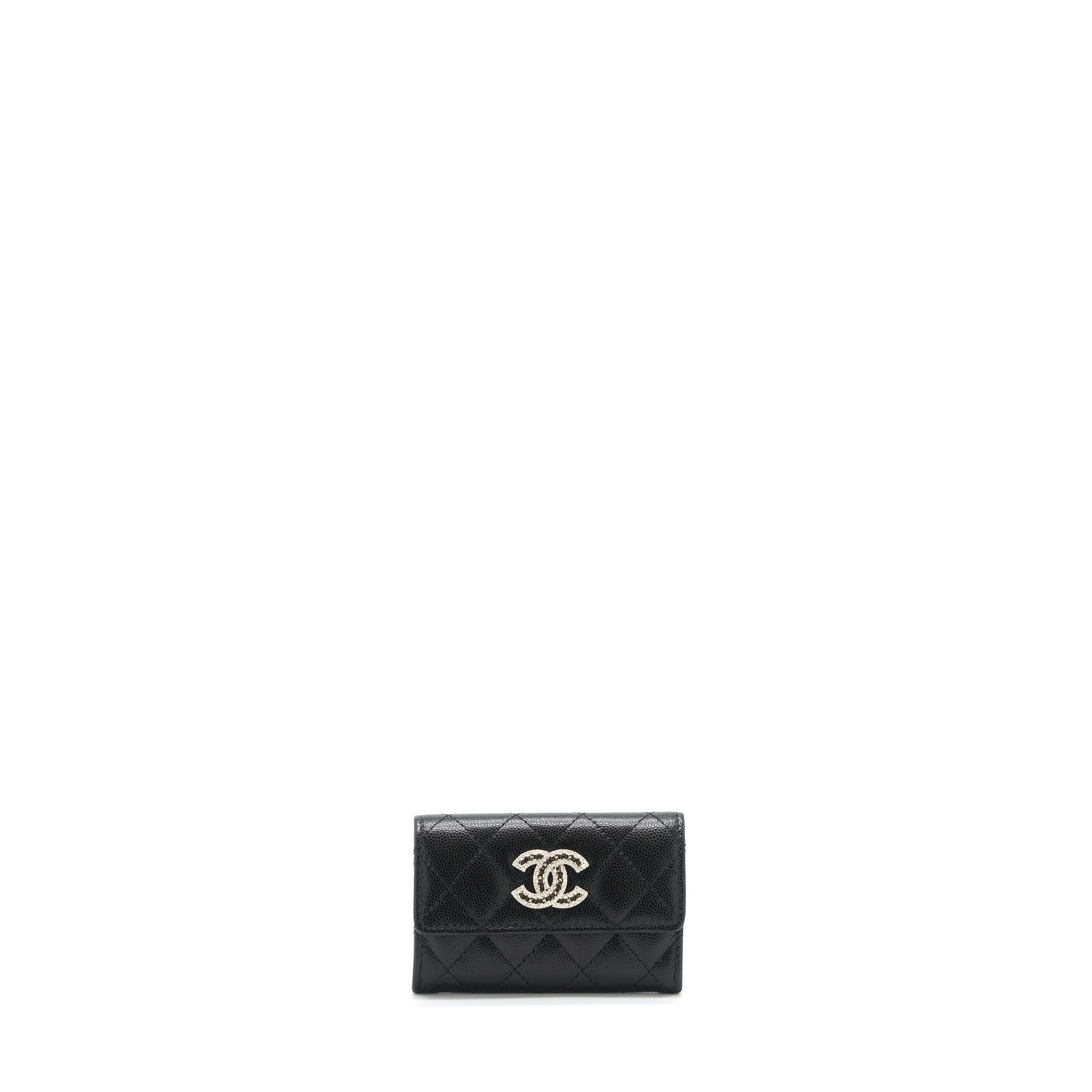 Chanel 22S Detailed Logo Flap Card Holder Black Wallet Case Lghw 1