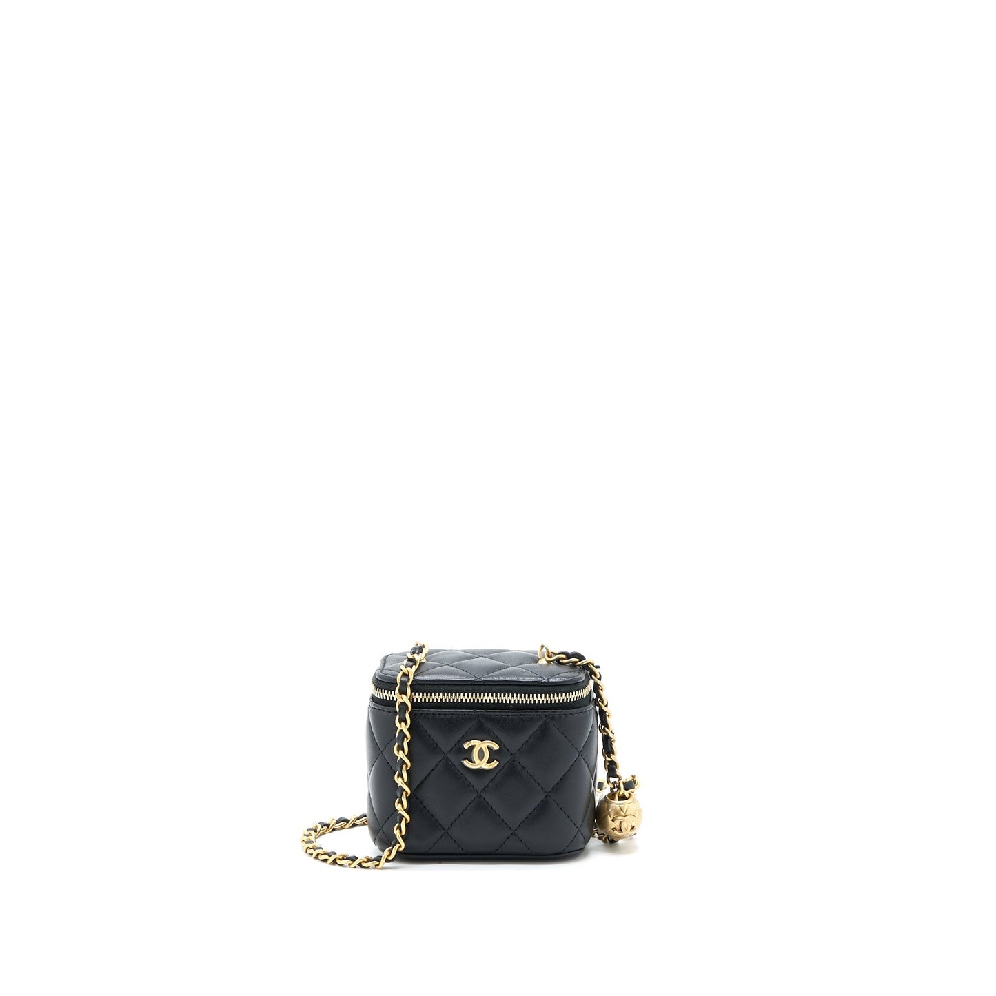 Chanel Pearl Crush Vanity Lambskin GHW Microchip Black Mini Bag