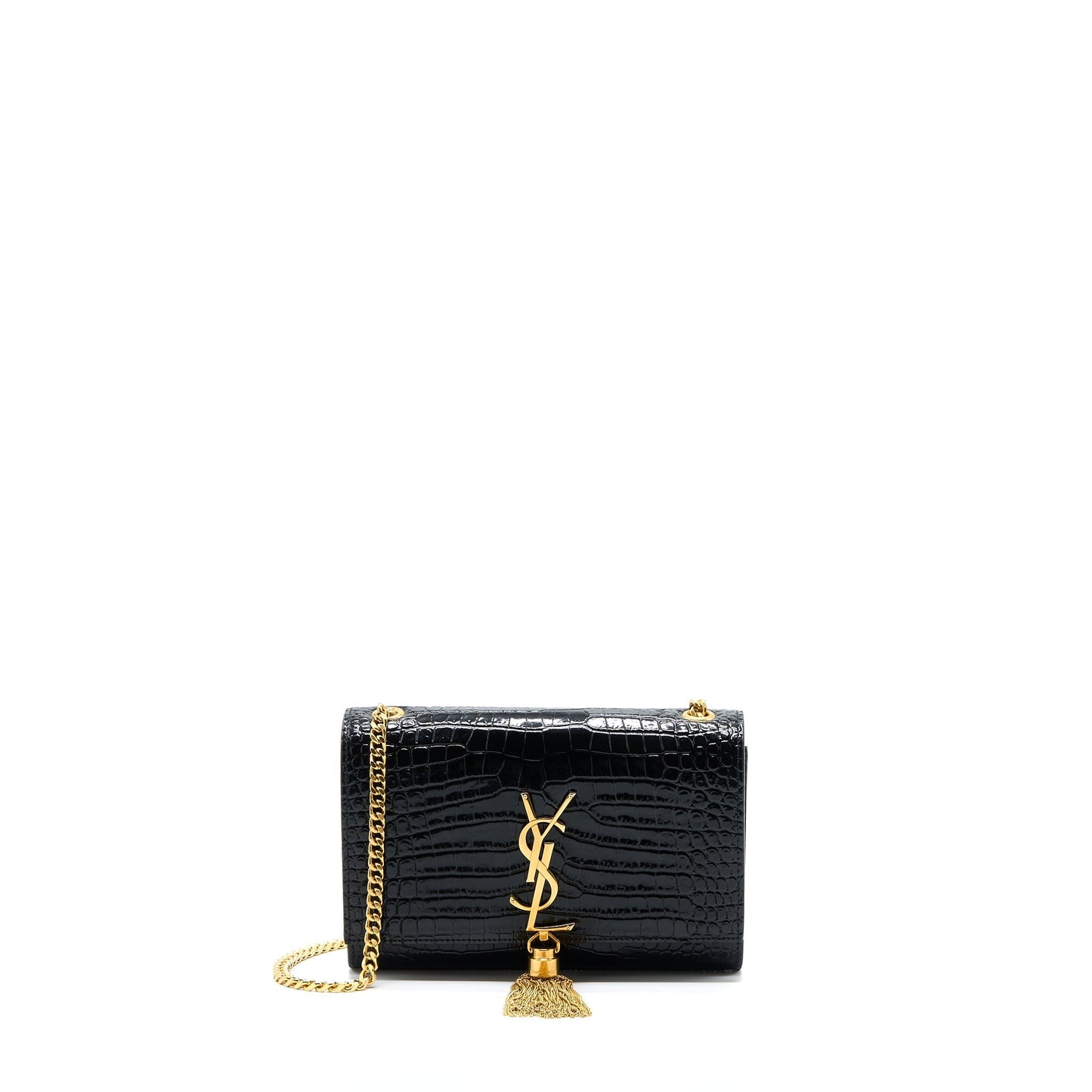 YSL Saint Laurent Saint Laurent Kate Purse Crocodile Embossed Calfskin Black Travel Bag