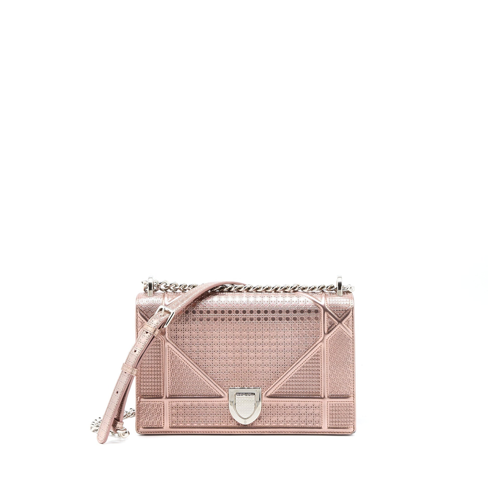 Dior ama Cannage Calfskin Metallic Handbag Pink Medium Travel Bag