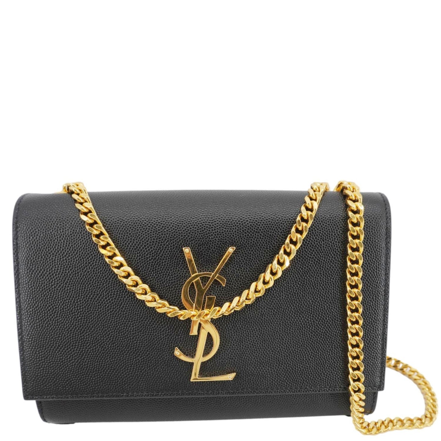 YSL Saint Laurent Yves Kate Grain De Poudre Crossbody Bag Leather Black Chain