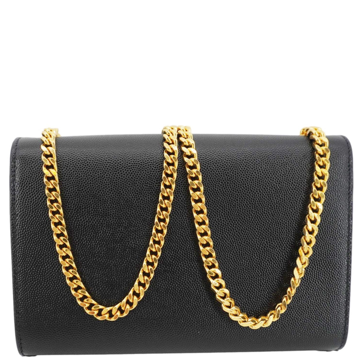 YSL Saint Laurent Yves Kate Grain De Poudre Crossbody Bag Leather Black Chain