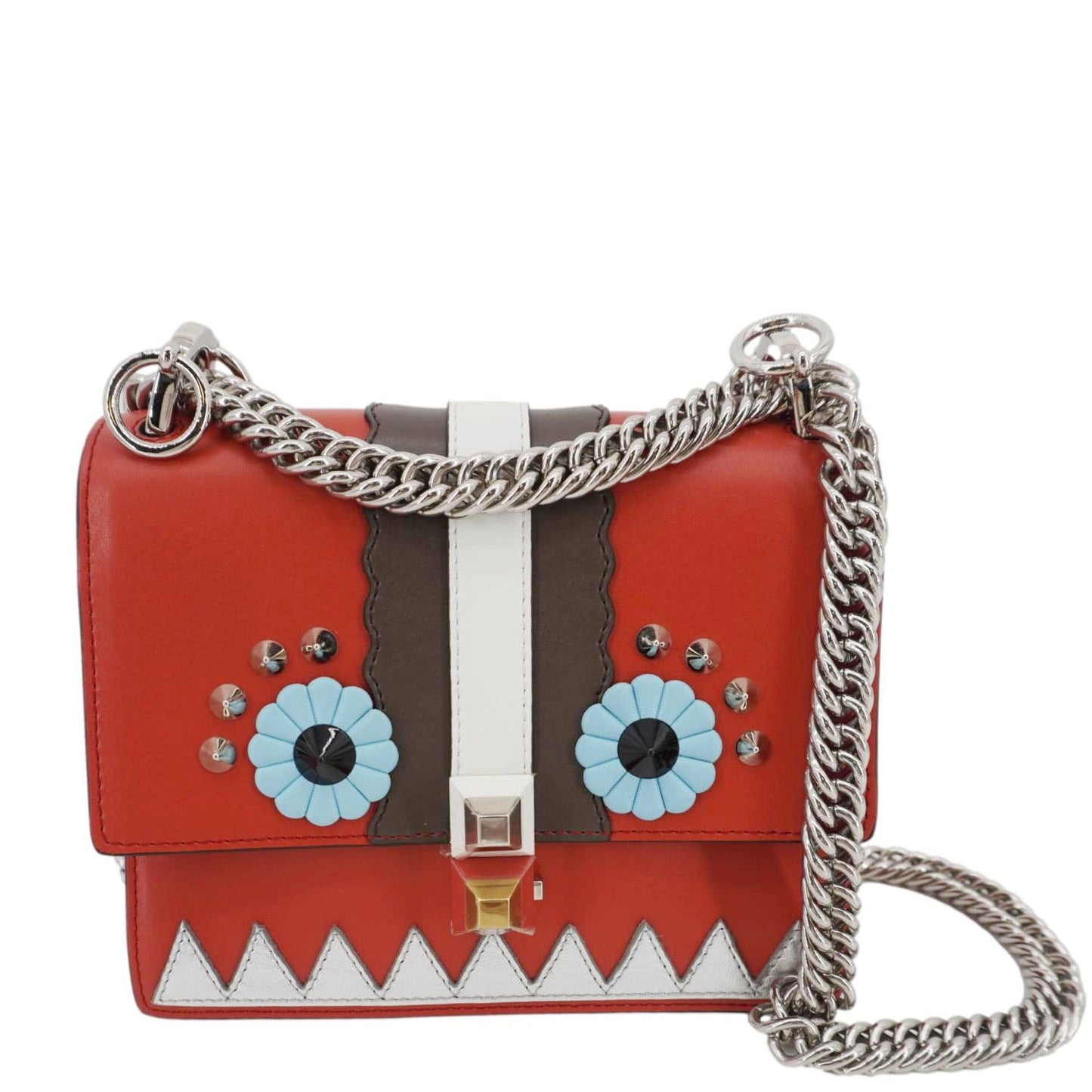 Fendi Shoulder Bag Studded Kan I Liberty Lucido Catalan Leather Vitello Orange